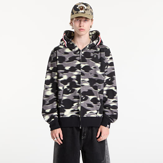 Sweatshirt A BATHING APE Screen Camo Shark Relaxed Fit Full Zip Hoodie Black UNISEX