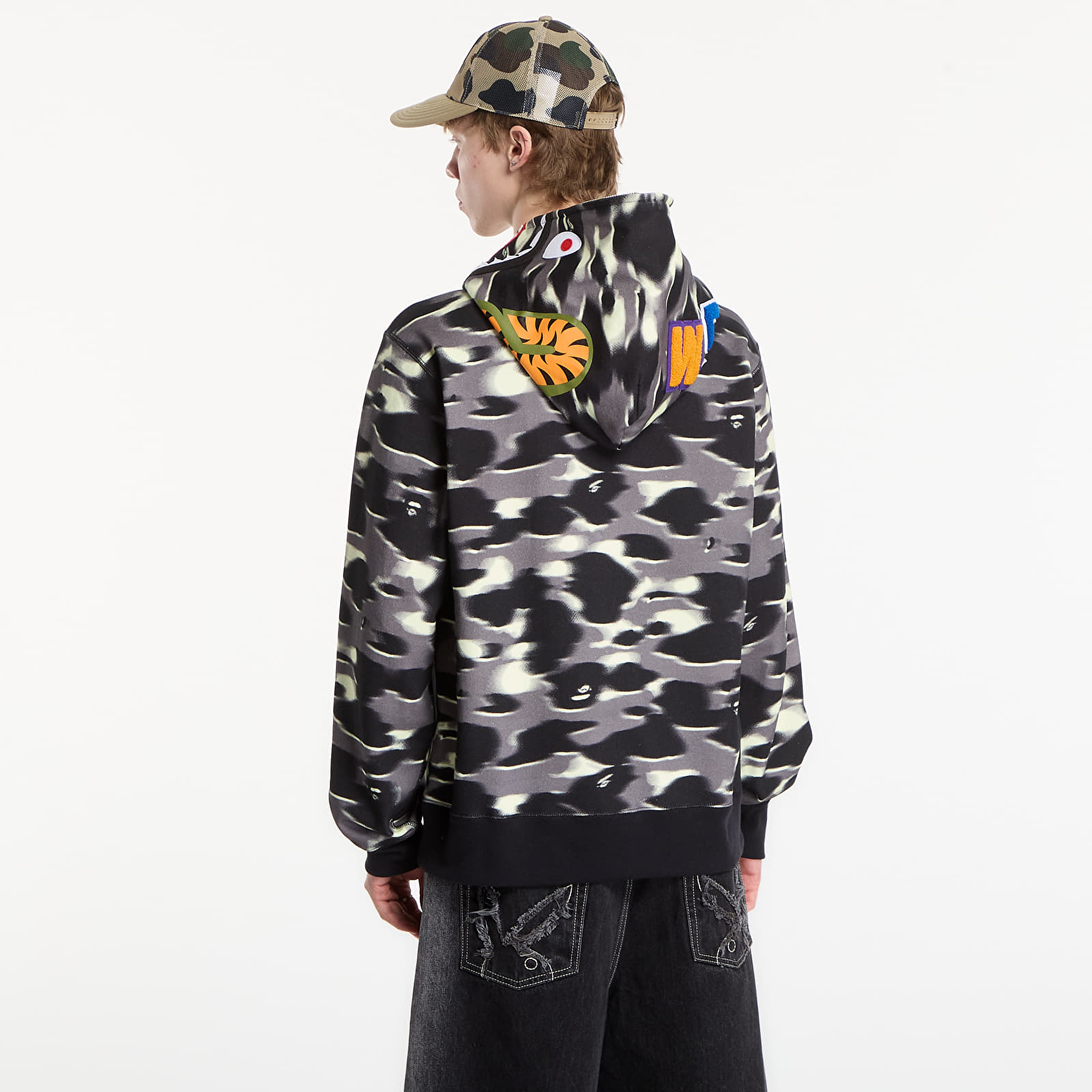 Sweatjacken und Sweatshirts A BATHING APE Screen Camo Shark Relaxed Fit Full Zip Hoodie Black UNISEX