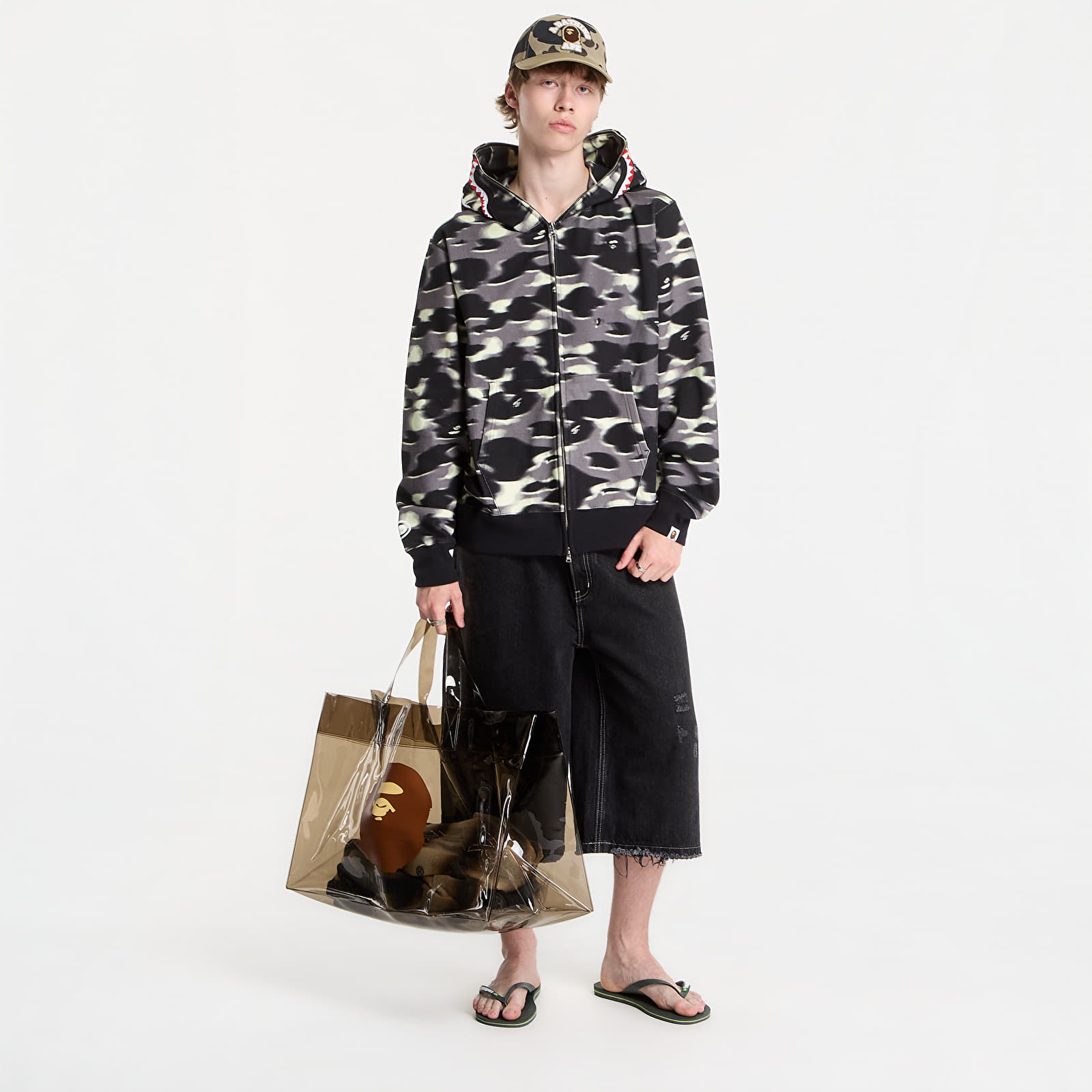 Sweatjacken und Sweatshirts A BATHING APE Screen Camo Shark Relaxed Fit Full Zip Hoodie Black UNISEX