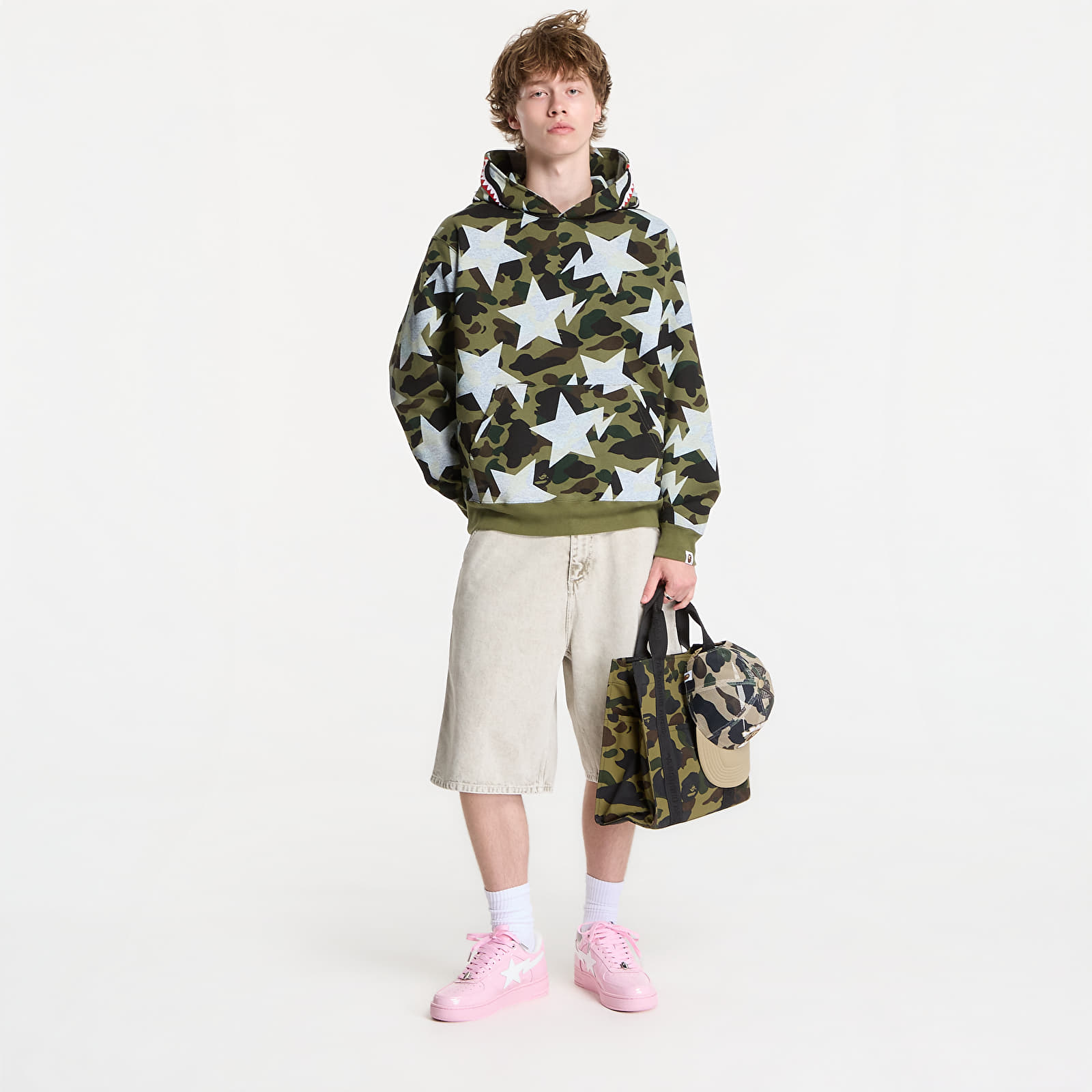 Sweatjacken und Sweatshirts A BATHING APE Sta Over Print 1st Camo Shark Cropped Fi Green UNISEX