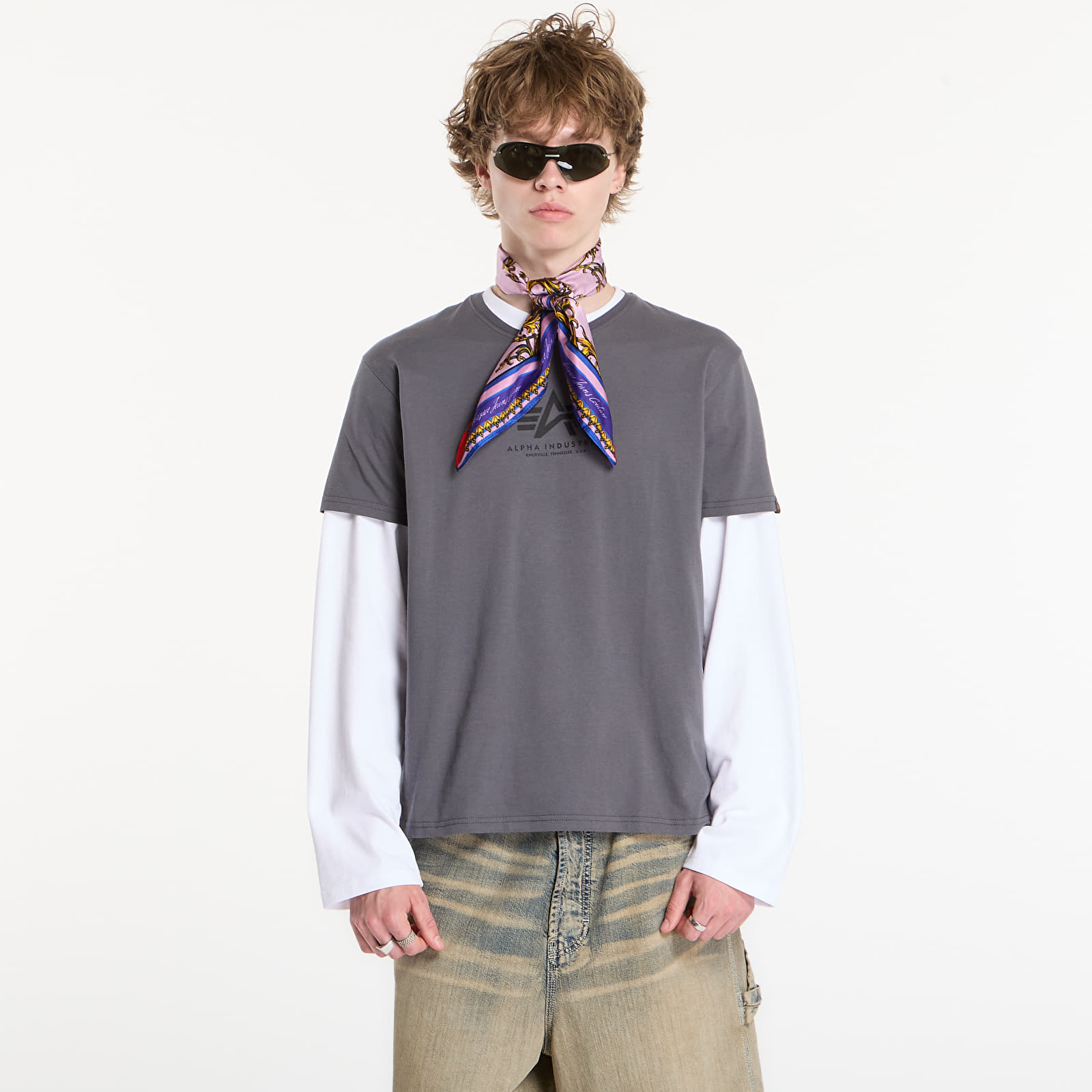 Футболки Alpha Industries Basic T-Shirt Contrast Stitch Grey Black/ Black