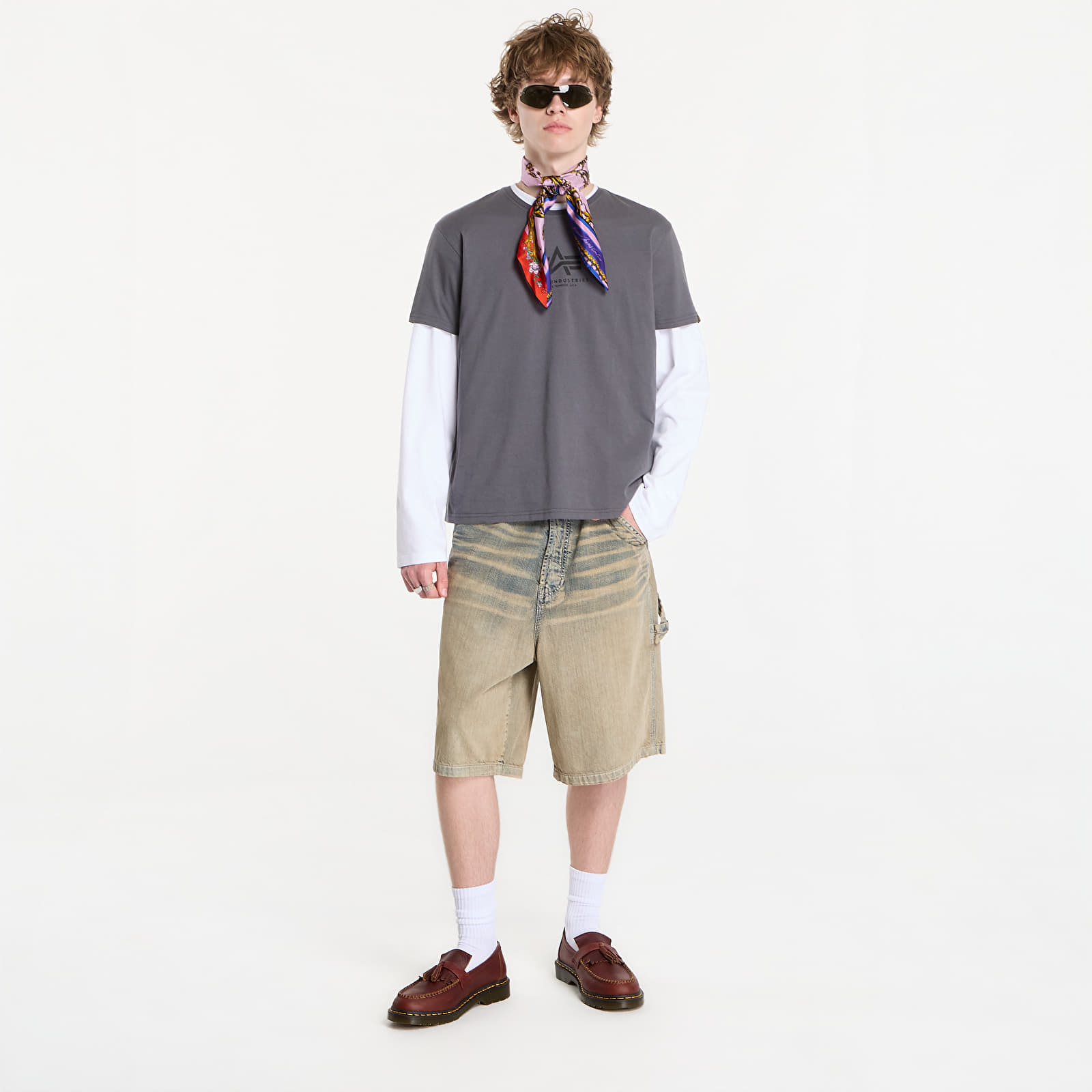 Футболки Alpha Industries Basic T-Shirt Contrast Stitch Grey Black/ Black