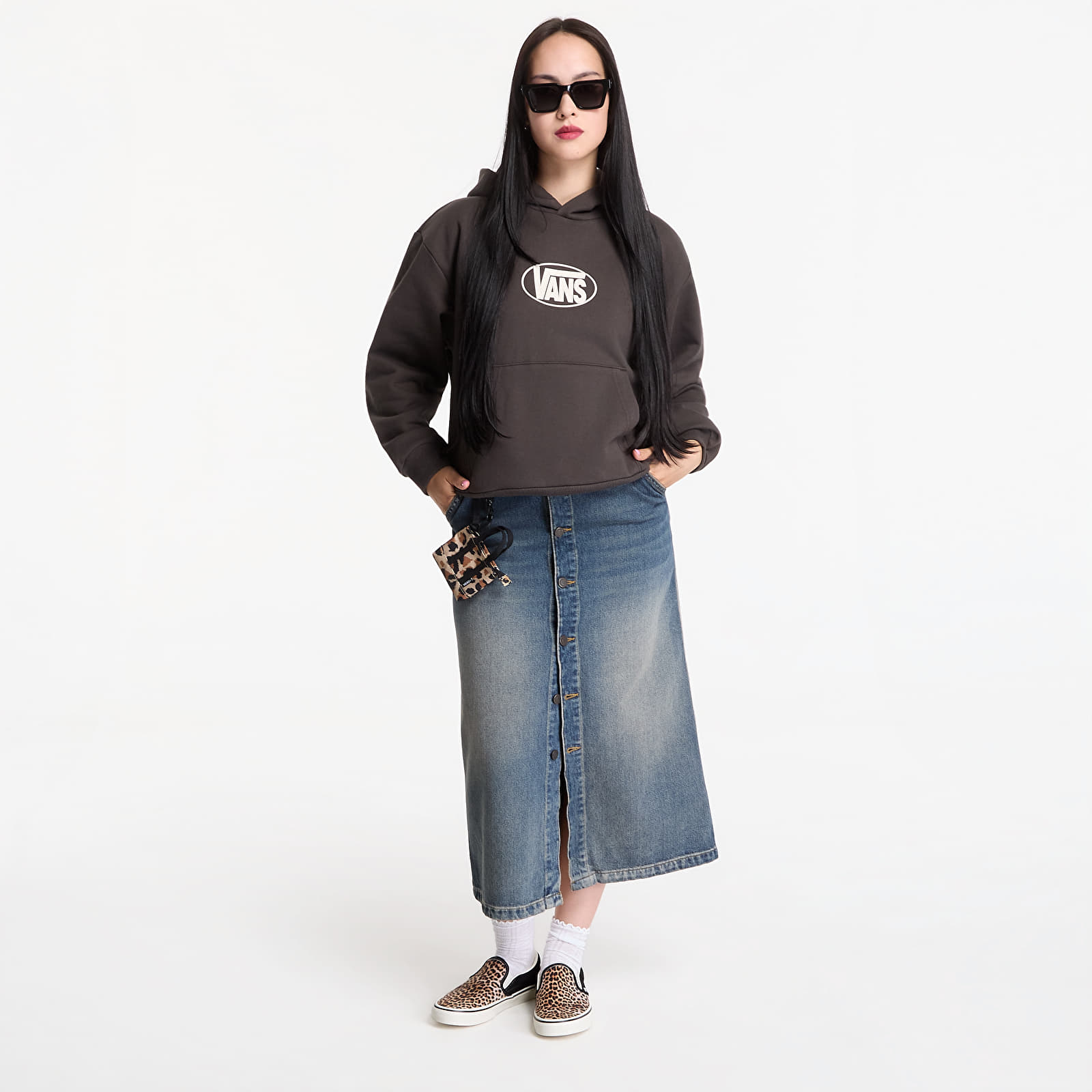 Women's hoodies Vans Oval Logo Relaxed Pullover Faded Black