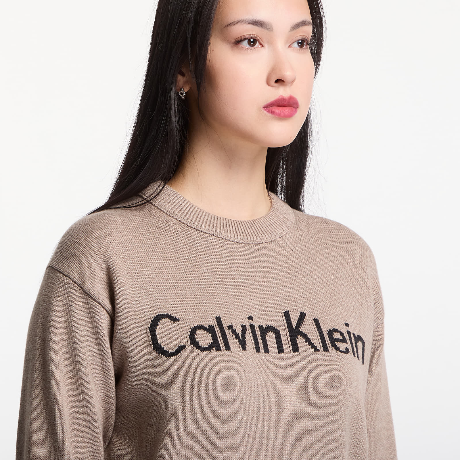 Женские свитера Calvin Klein Jeans Contrast Logo Ls Sweater Shiitake Melange