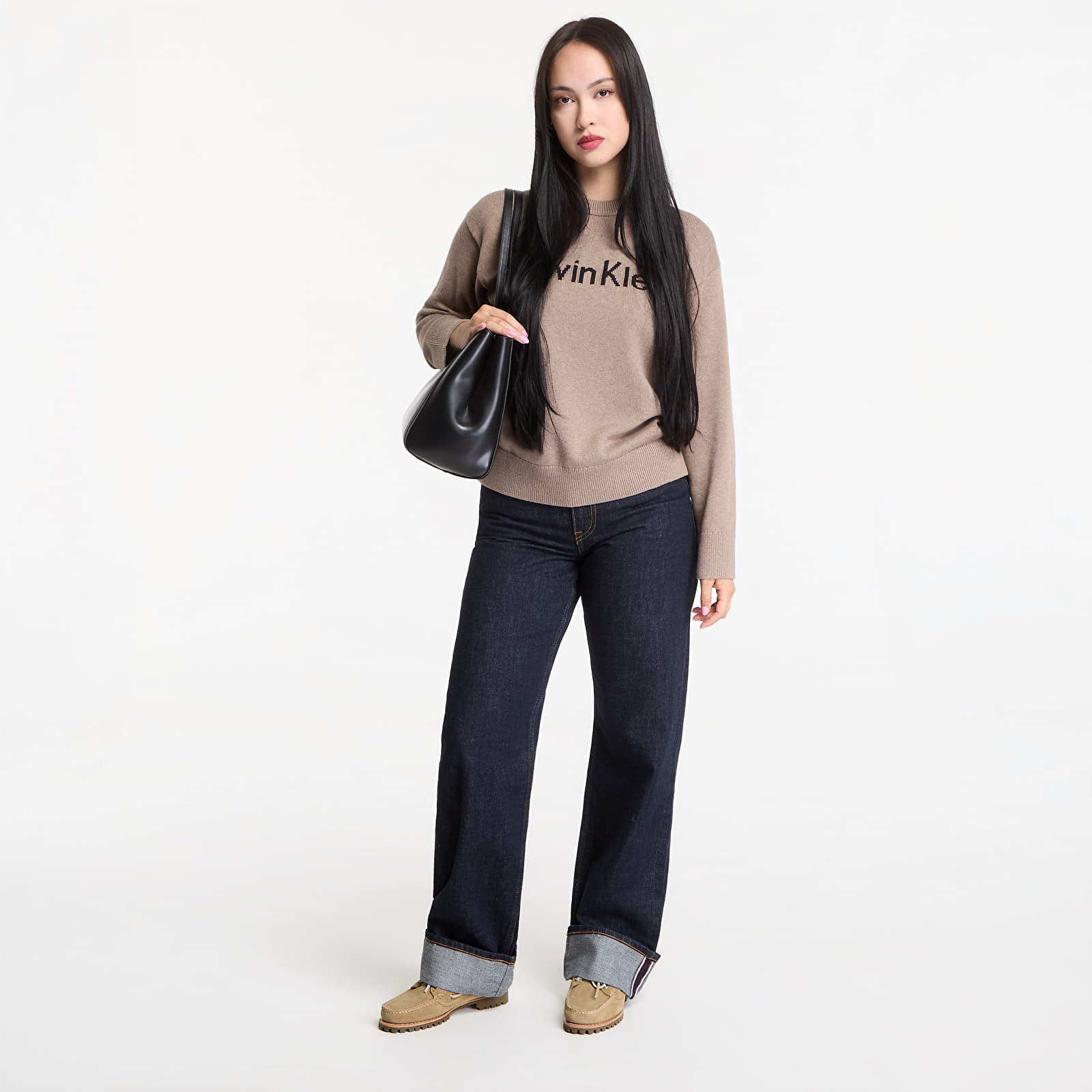 Женские свитера Calvin Klein Jeans Contrast Logo Ls Sweater Shiitake Melange