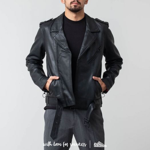 Jackets Soulland Richenback Heavy Leather Biker Jacket Black