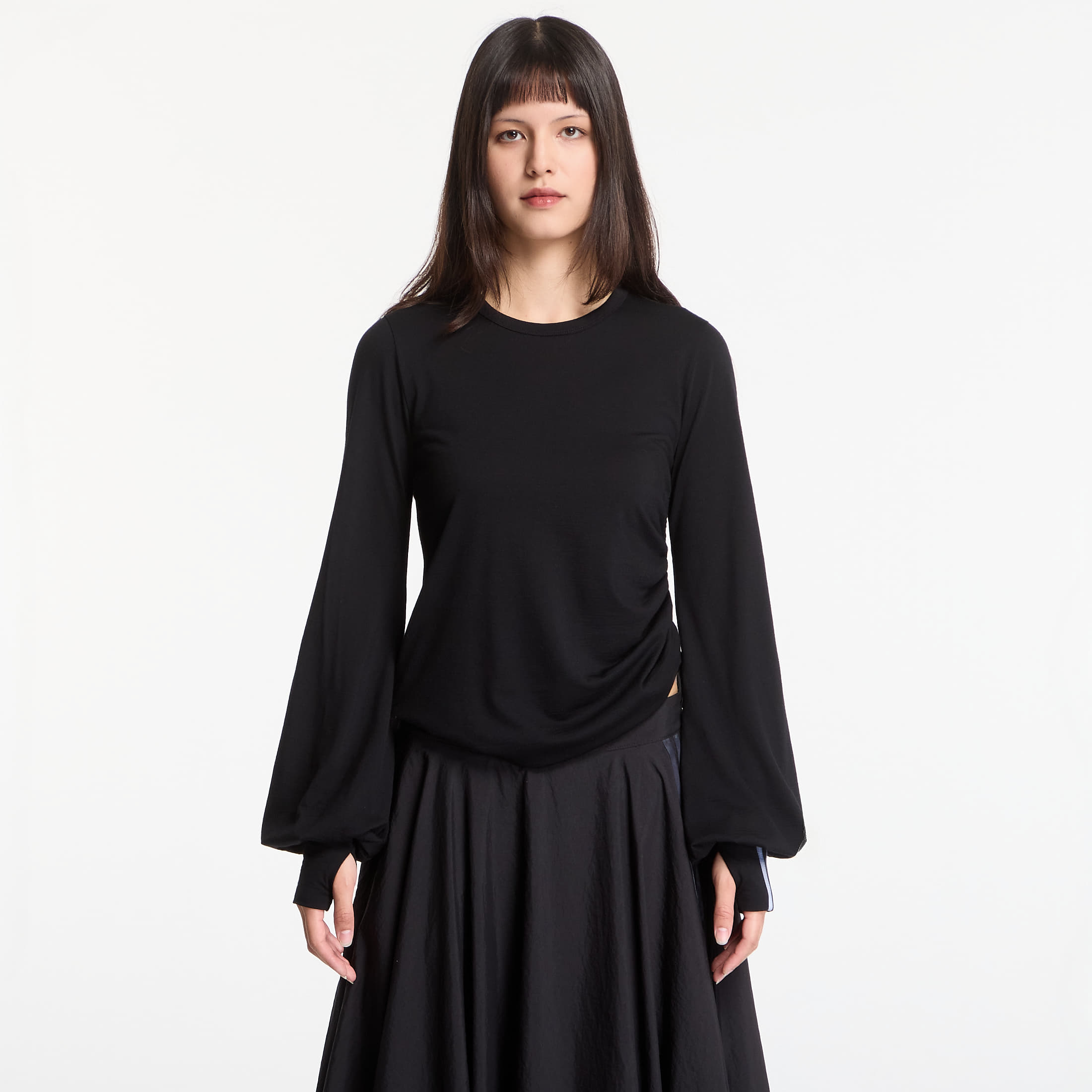 Тениска Y-3 Wool Cinched Drape Long Sleeve Long-Sleeve Top Black M