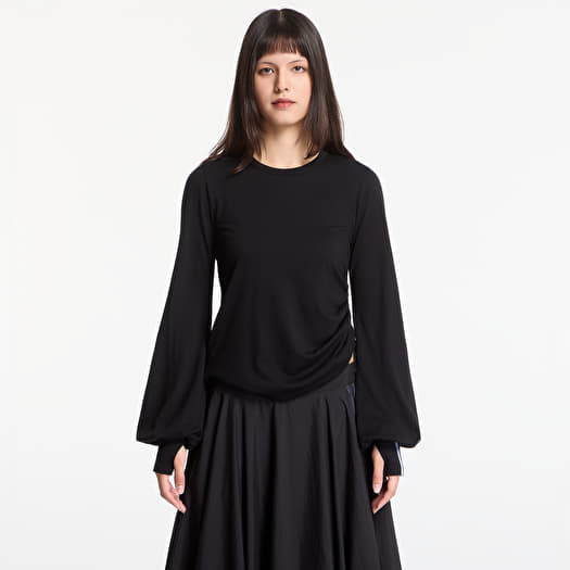 Y-3 Wool Cinched Drape Long Sleeve Long-Sleeve Top Black