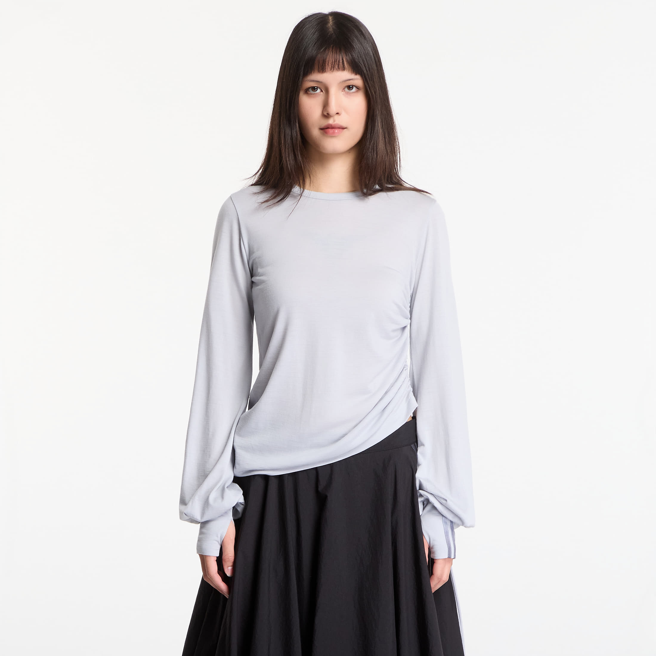 T-shirt Y-3 Wool Cinched Drape Long Sleeve Long-Sleeve Top Lgh Solid Grey M