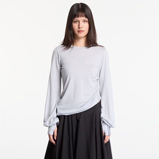 Y-3 Wool Cinched Drape Long Sleeve Long-Sleeve Top Lgh Solid Grey