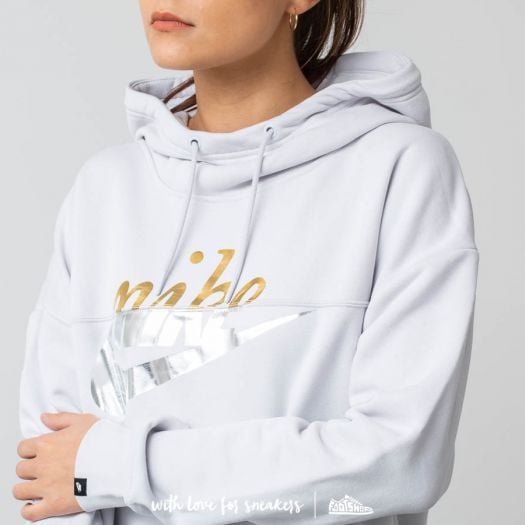 Sudaderas Nike Sportswear Rally Women s Metallic Pullover Hoodie Light Grey Footshop