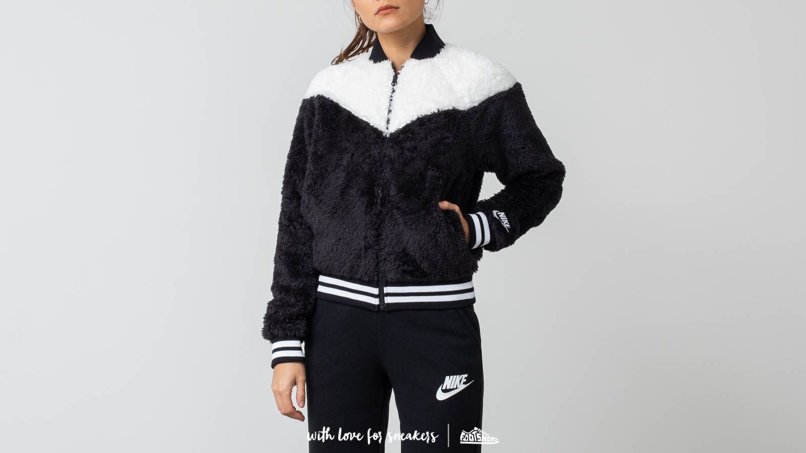 Kurtki Nike Sportswear Women's Sherpa Bomber Jacket Black/ White