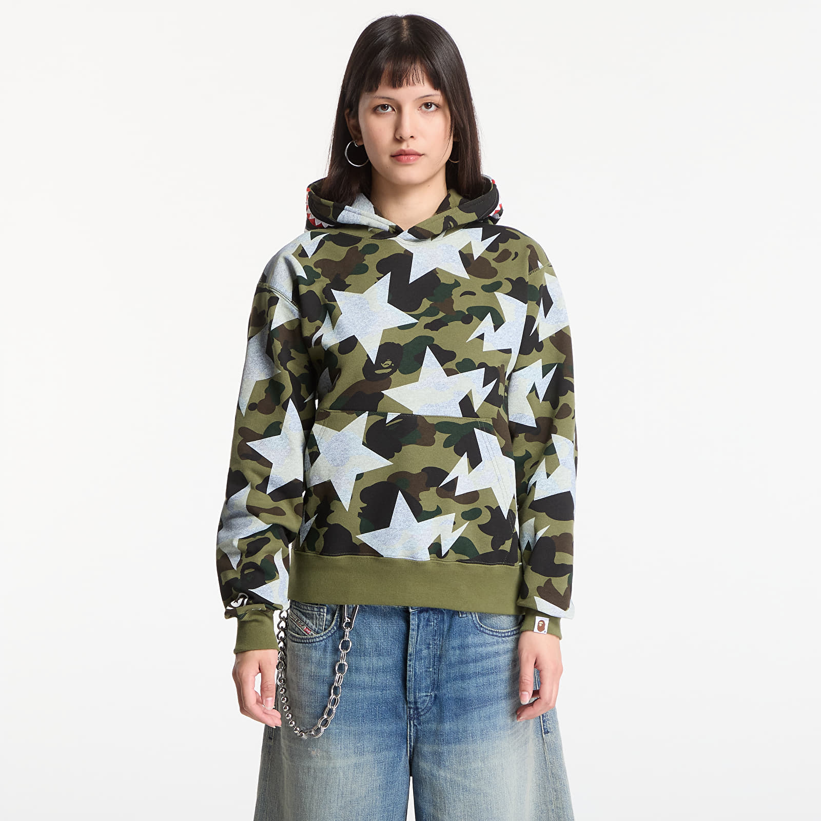 Hoodies and sweatshirts  A BATHING APE Sta Over Print 1st Camo Shark Cropped Fi Green UNISEX