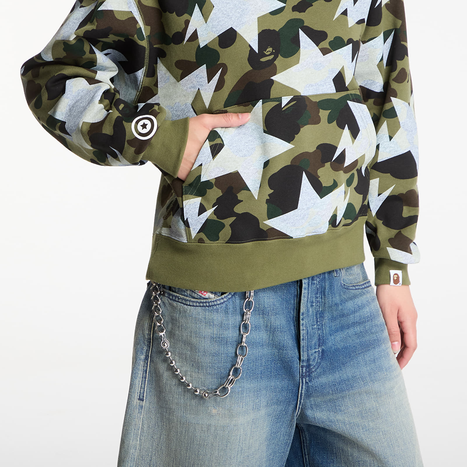 Hoodies and sweatshirts  A BATHING APE Sta Over Print 1st Camo Shark Cropped Fi Green UNISEX