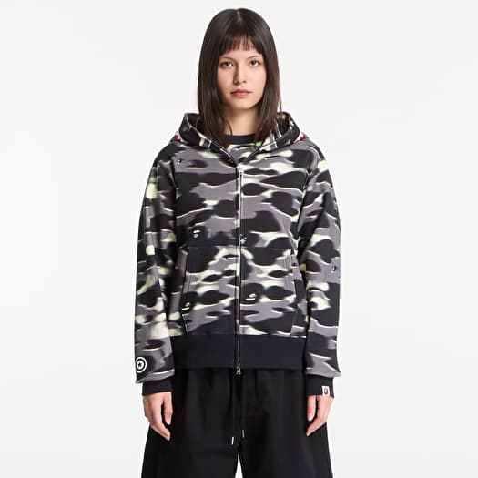 Sweatshirt A BATHING APE Screen Camo Shark Relaxed Fit Full Zip Hoodie Black UNISEX