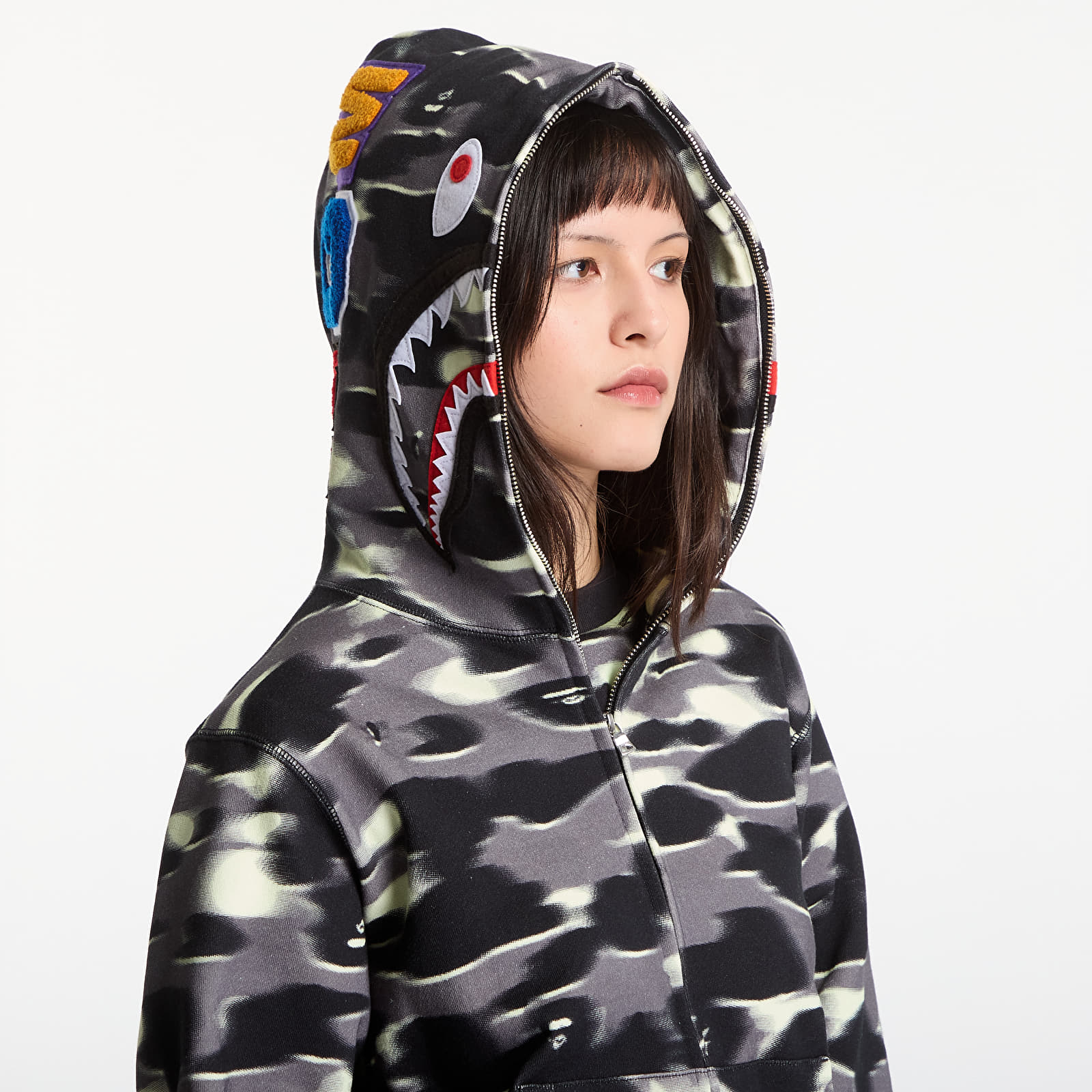 Hoodies and sweatshirts  A BATHING APE Screen Camo Shark Relaxed Fit Full Zip Hoodie Black UNISEX