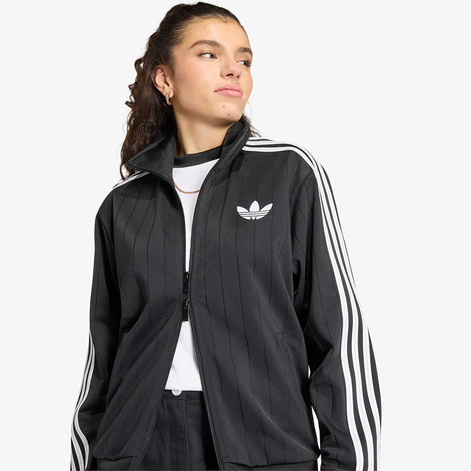 Vestes pour femmes adidas Pinstripe Firebird Loose Tracktop Black/ White/ Grey Two