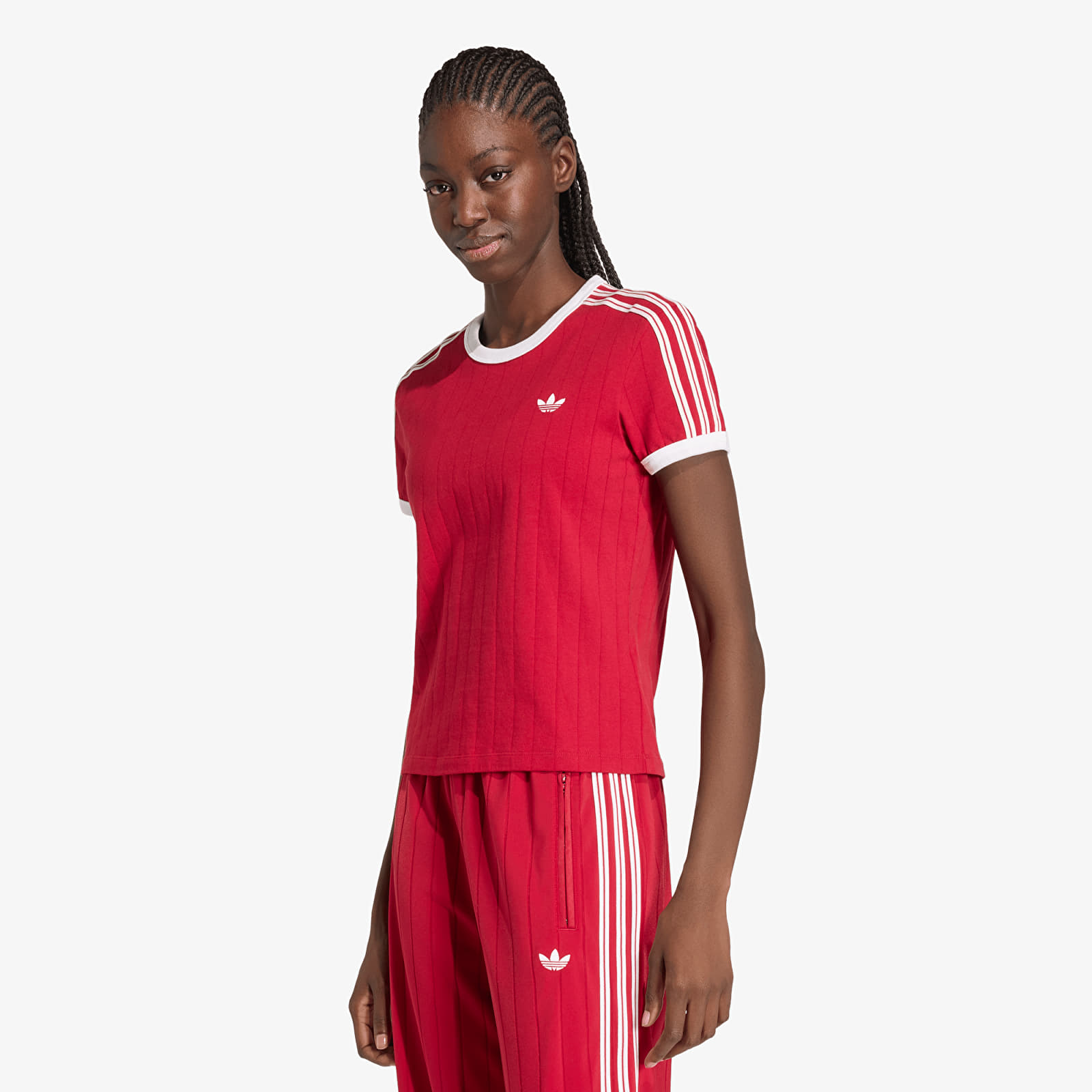 Жіночі футболки adidas Pinstripe Short Sleeve Slim Tee Team Victory Red/ White/ Team Victory Red