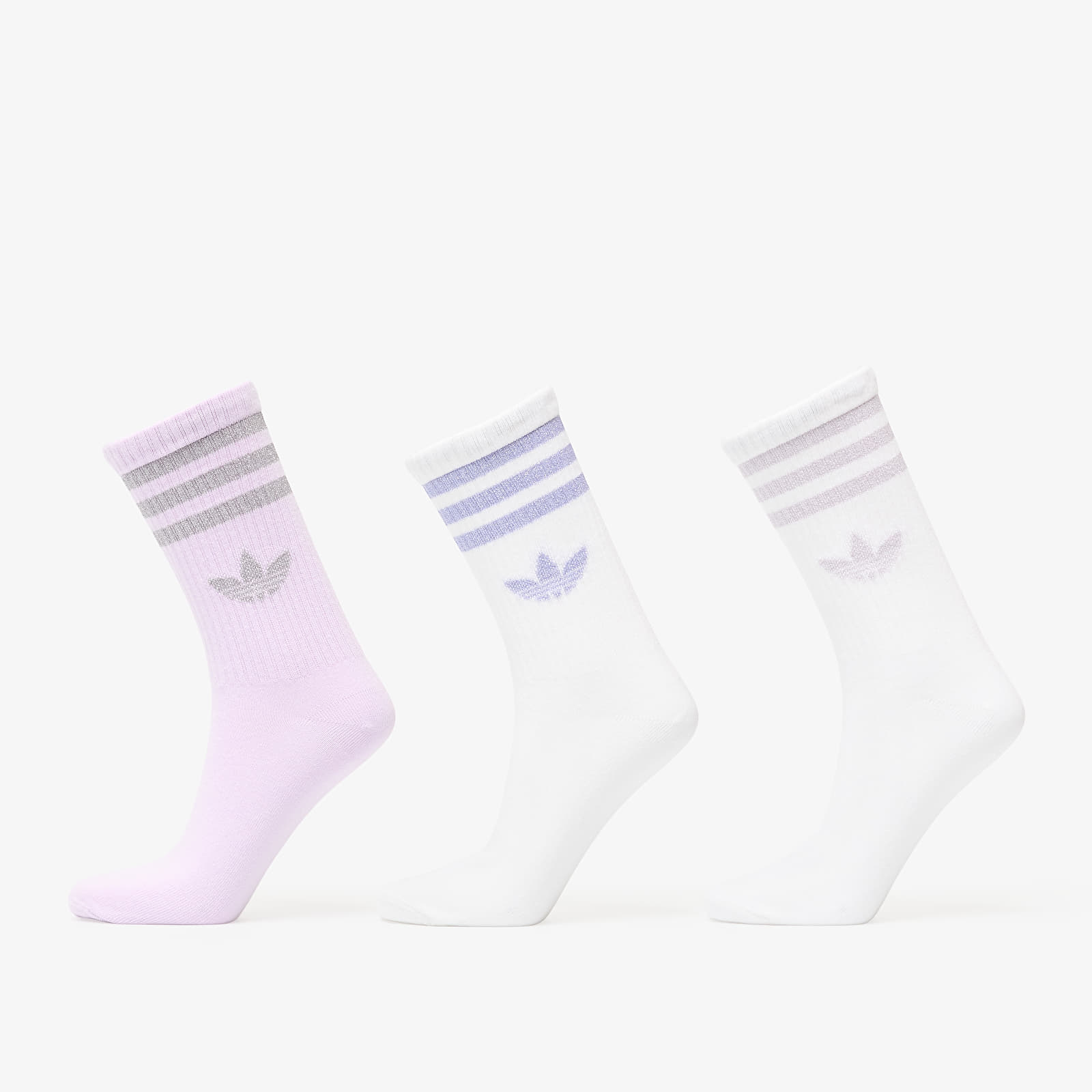 Férfi zoknik adidas 3 Stripes Glitter Crew Socks 3-Pack White/ Ice Lavender