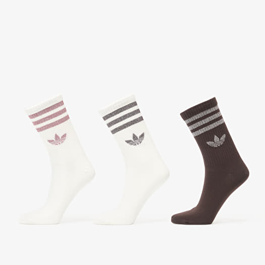 adidas 3 Stripes Glitter Crew Socks 3-Pack Off White/ Aurora Coffee