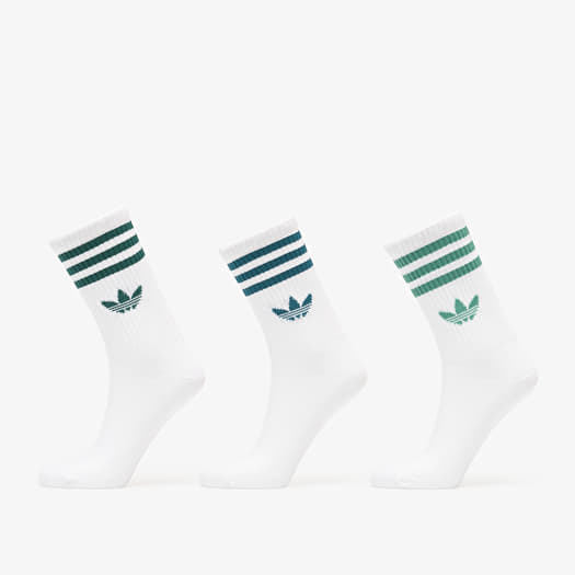 adidas 3 Stripes Crew Socks 3 Pairs White/ Rich Green/ Collegiate Green