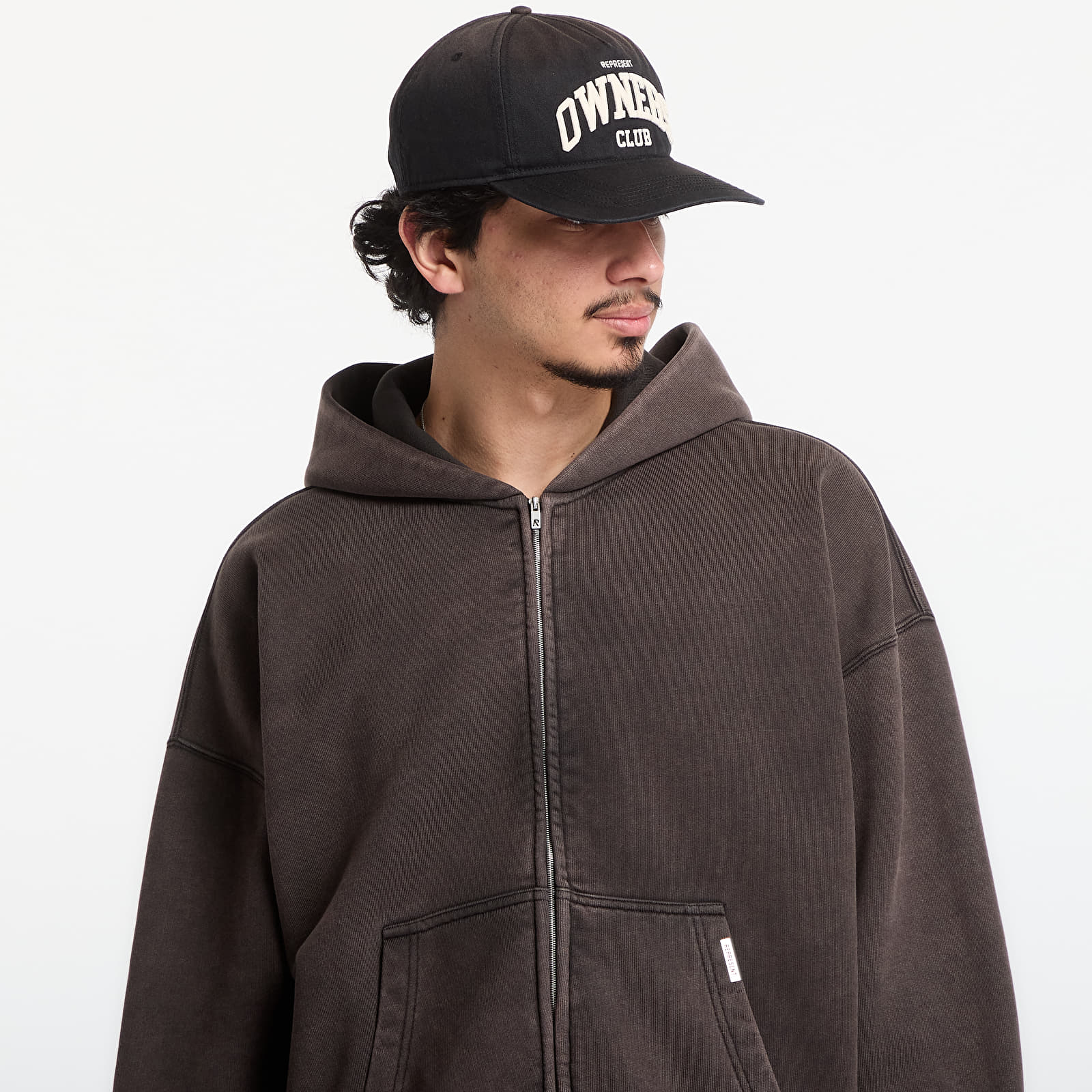 Sudaderas Represent Initial Boxy Zip Through Hoodie UNISEX Coffee