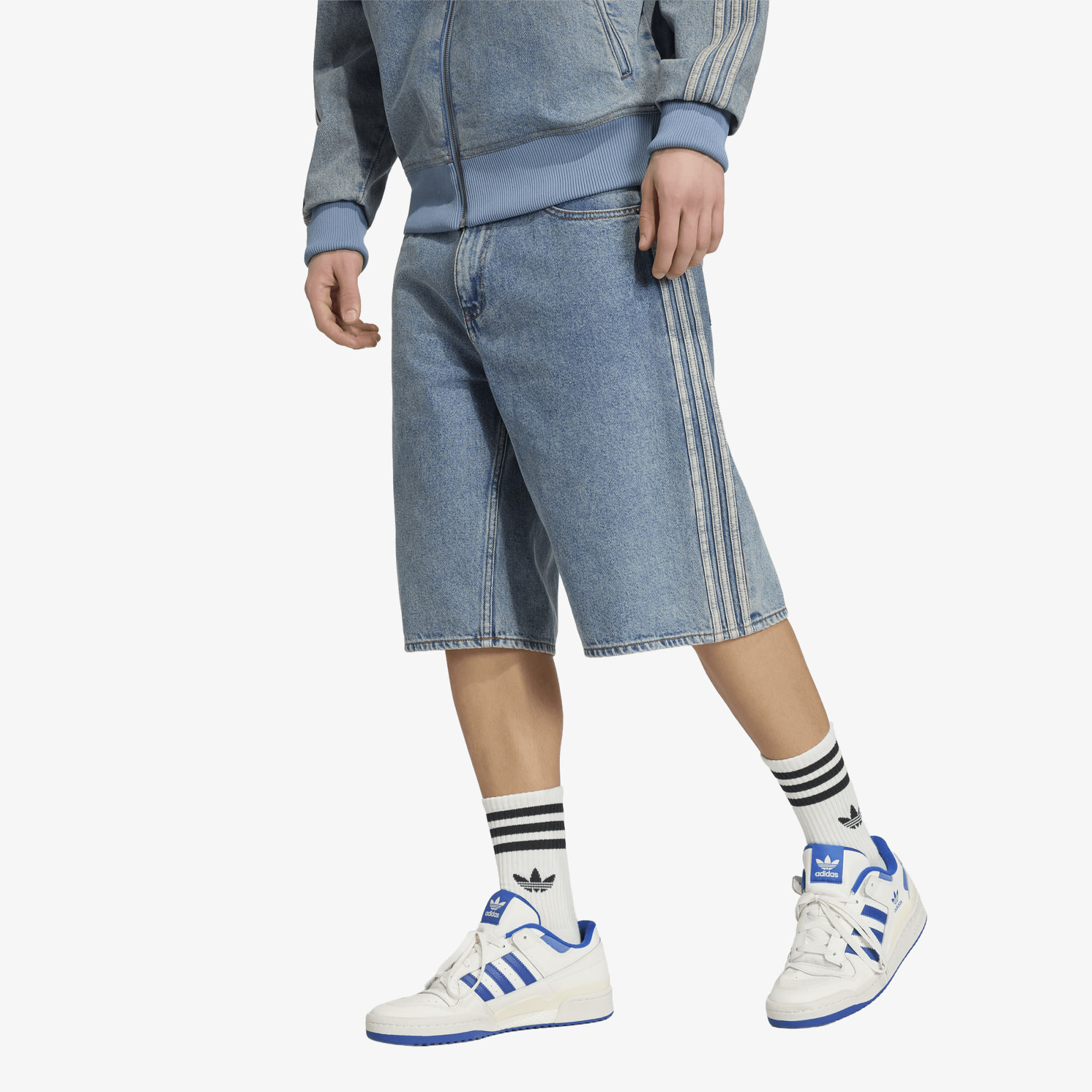 adidas Firebird Adicolor Denim Jorts Mid-rise Straight Leg Worn Blue Denim 38