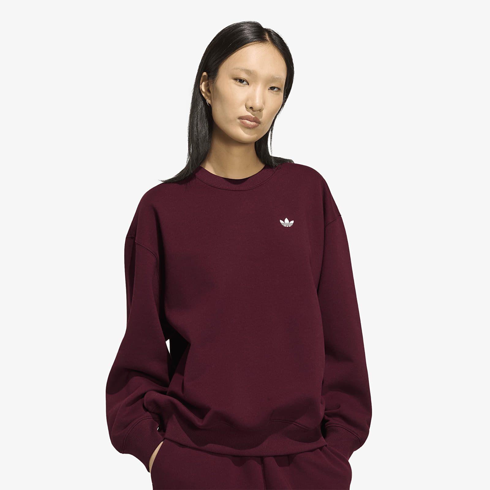 Hoodies and sweatshirts  adidas Essentials Crew Long Fleece Os Sweatshirt Maroon
