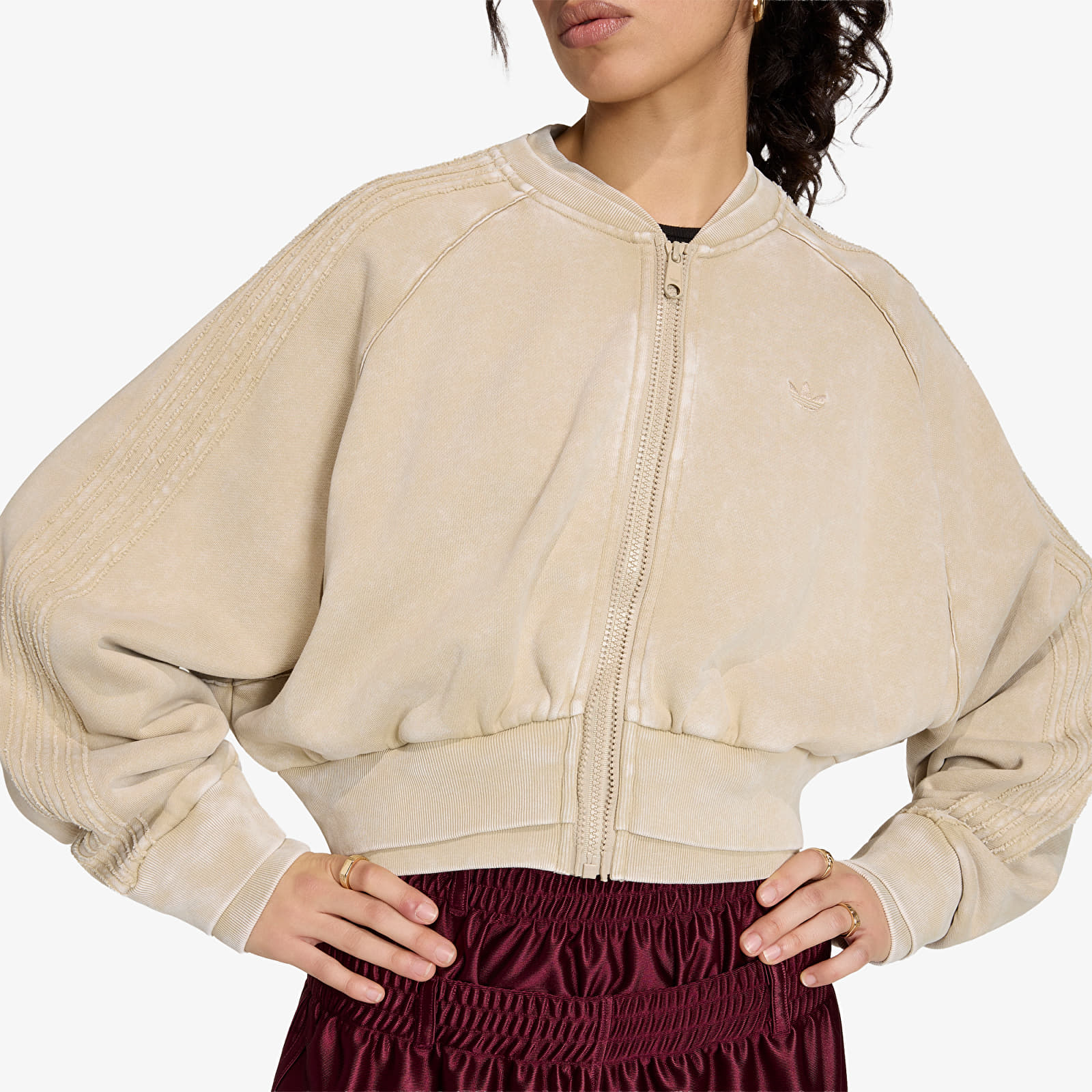 Hoodies en truien adidas Sst Double Layered Cropped Track Top Khaki Three