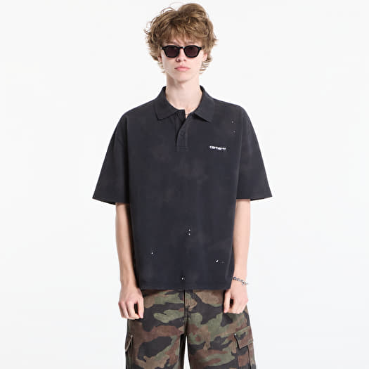 T-skjorte Carhartt WIP S/S Painter Polo UNISEX Black Destroy Wash, Splatter
