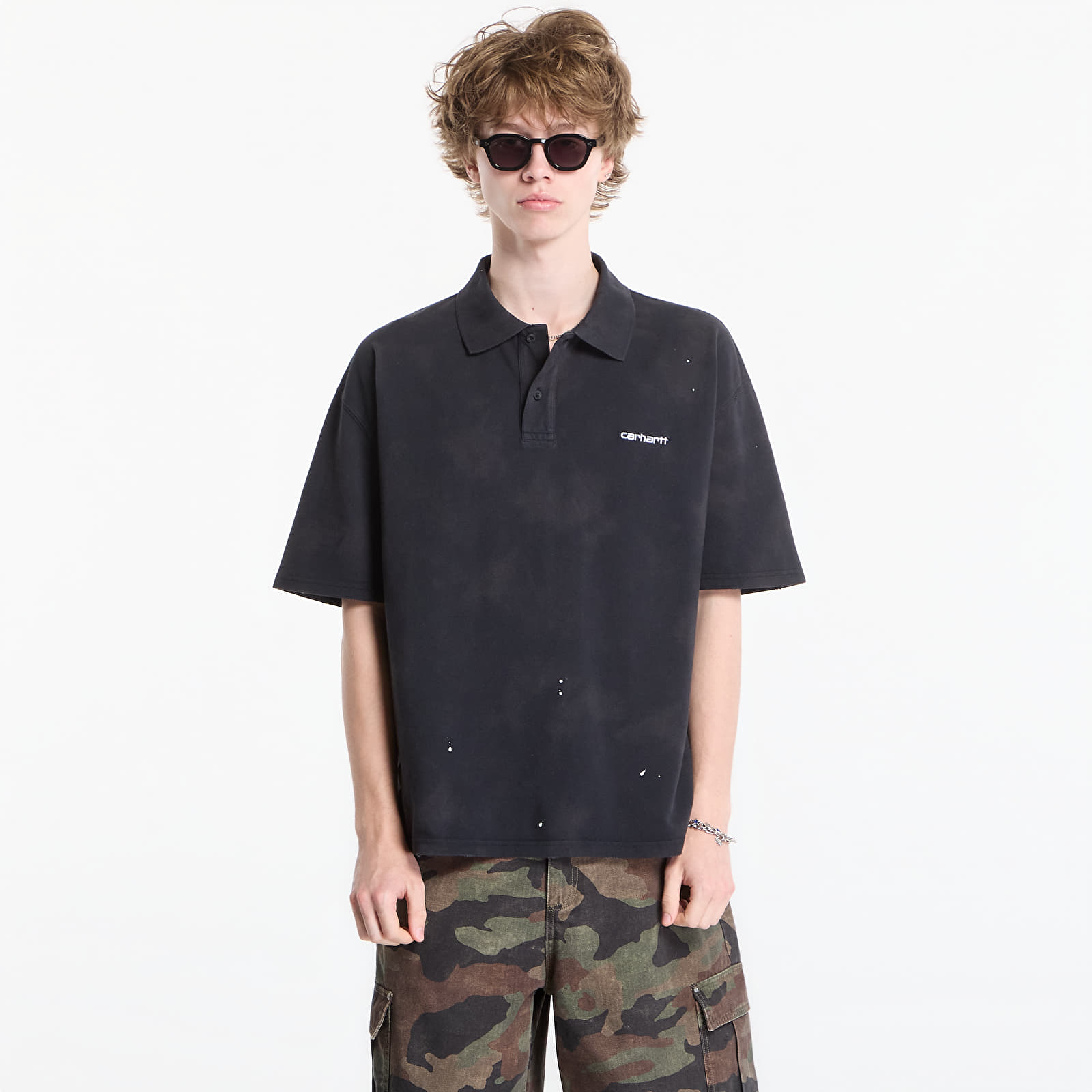 T-shirts  Carhartt WIP S/S Painter Polo UNISEX Black Destroy Wash, Splatter