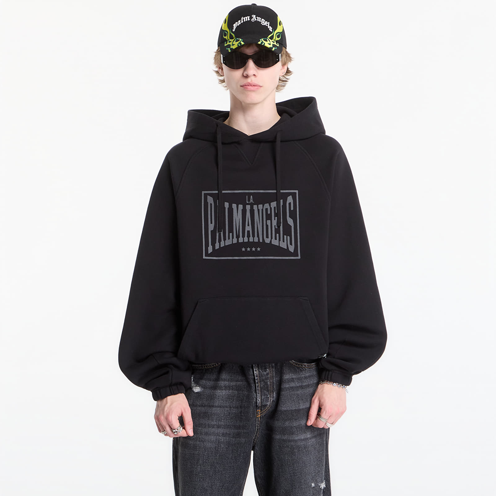 Sweatshirts Palm Angels Vintage Box Logo Loose Hoodie Black/ Grey