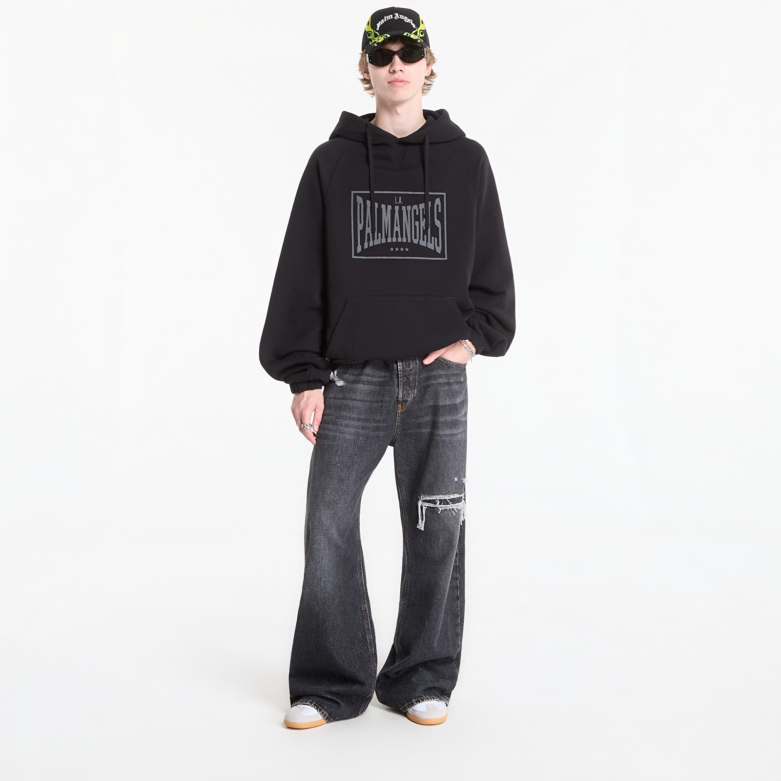 Sweatshirts Palm Angels Vintage Box Logo Loose Hoodie Black/ Grey