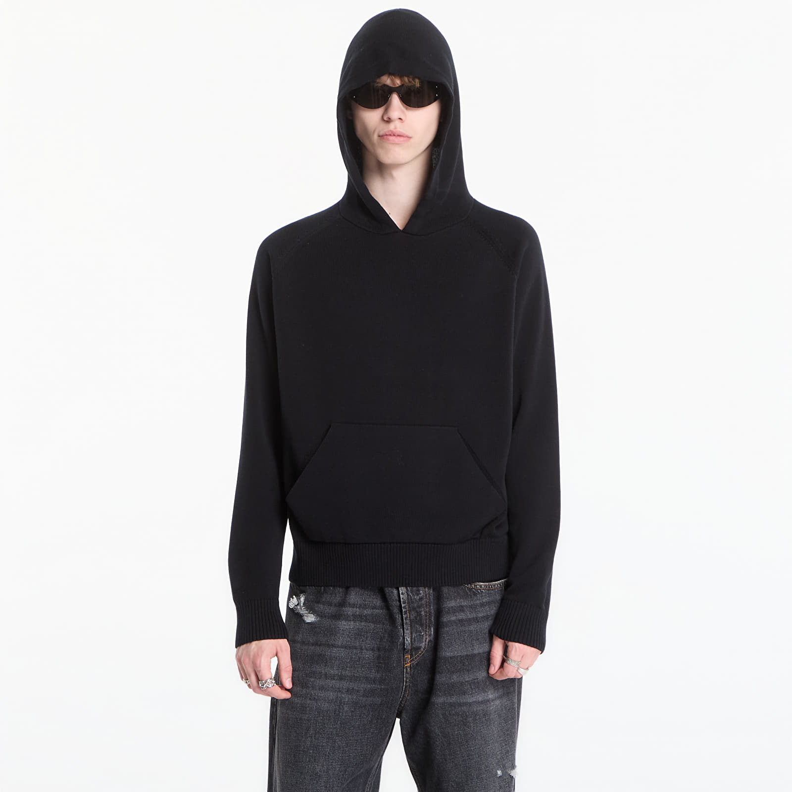 Tröjor Palm Angels Curved Logo Regular Knit Hoodie Black/ Off White