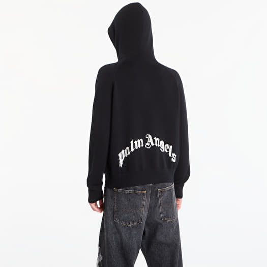 Palm Angels Curved Logo Regular Knit Hoodie Black/ Off White