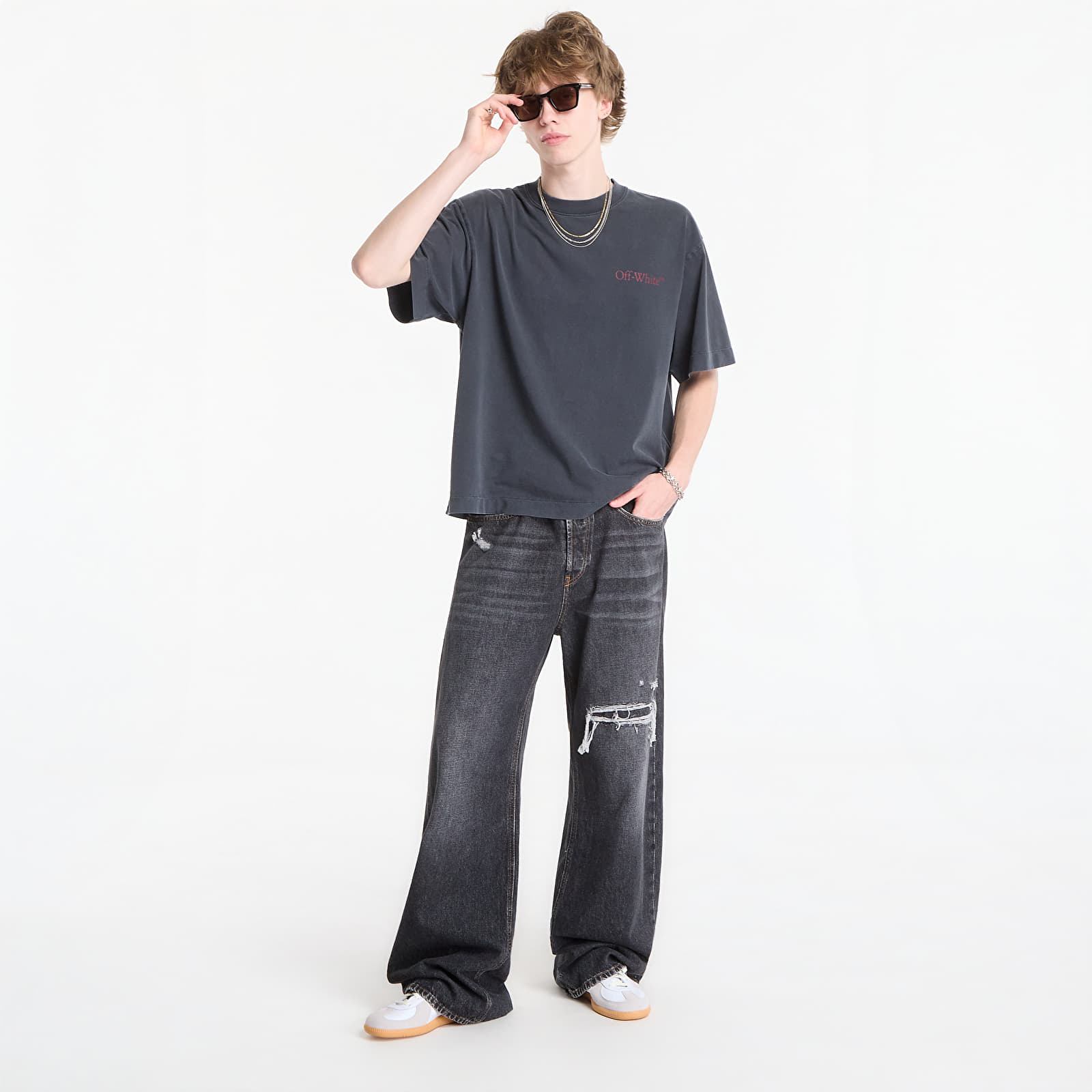 T-shirts Off-White Cut Here Arrow Skate Tee UNISEX Fade Out Black/ Port Royal