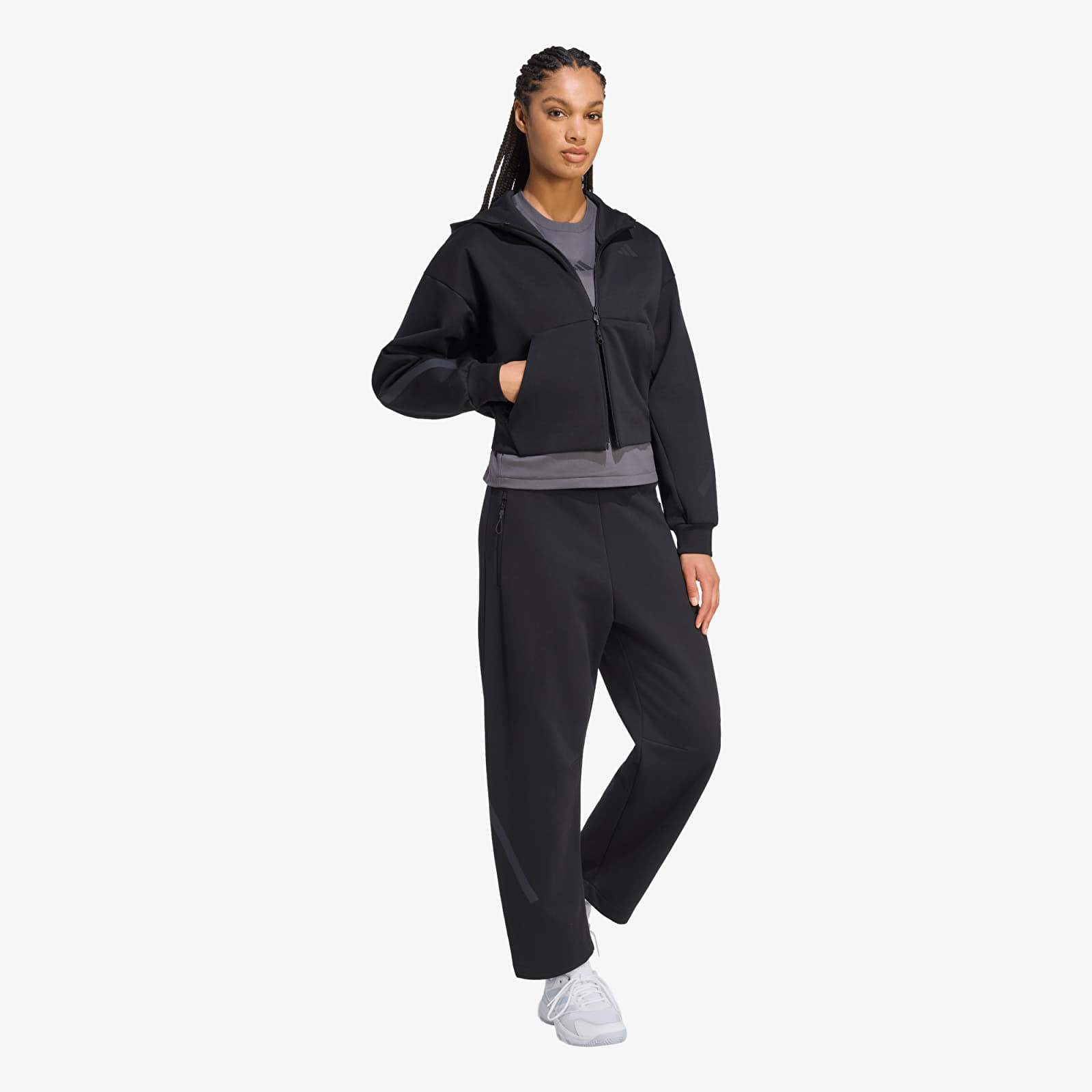 Women's hoodies adidas Z.N.E. Cropped Full Zip Sweatshirt Black
