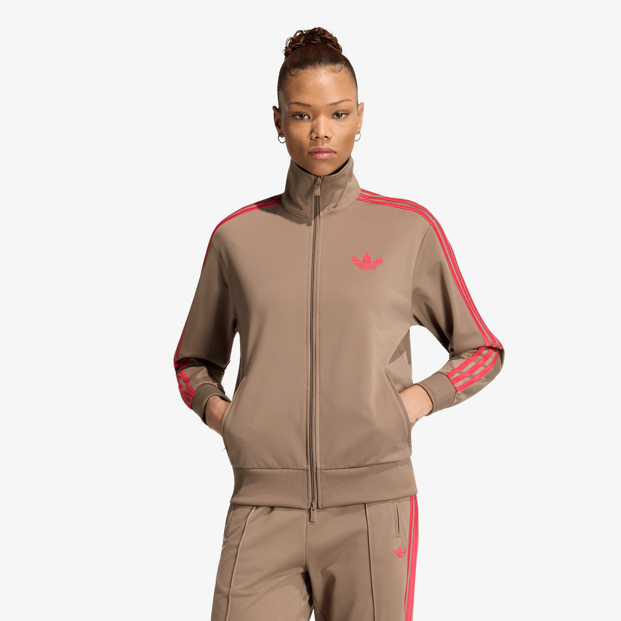 Суитшърт adidas Firebird Track Top Loose Khaki Six/ Power Pink S