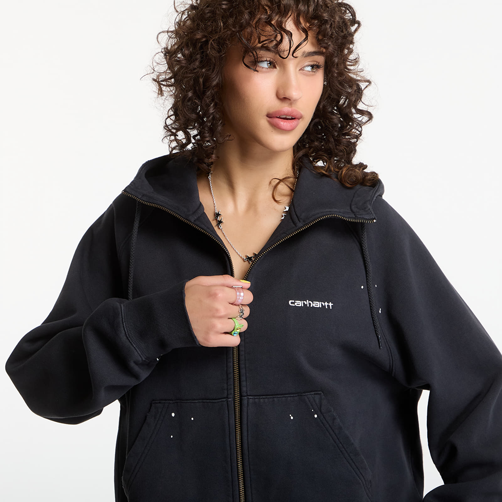 Sweatjacken und Sweatshirts Carhartt WIP W' Hooded Painter Jacket Black Destroy Wash, Splatter