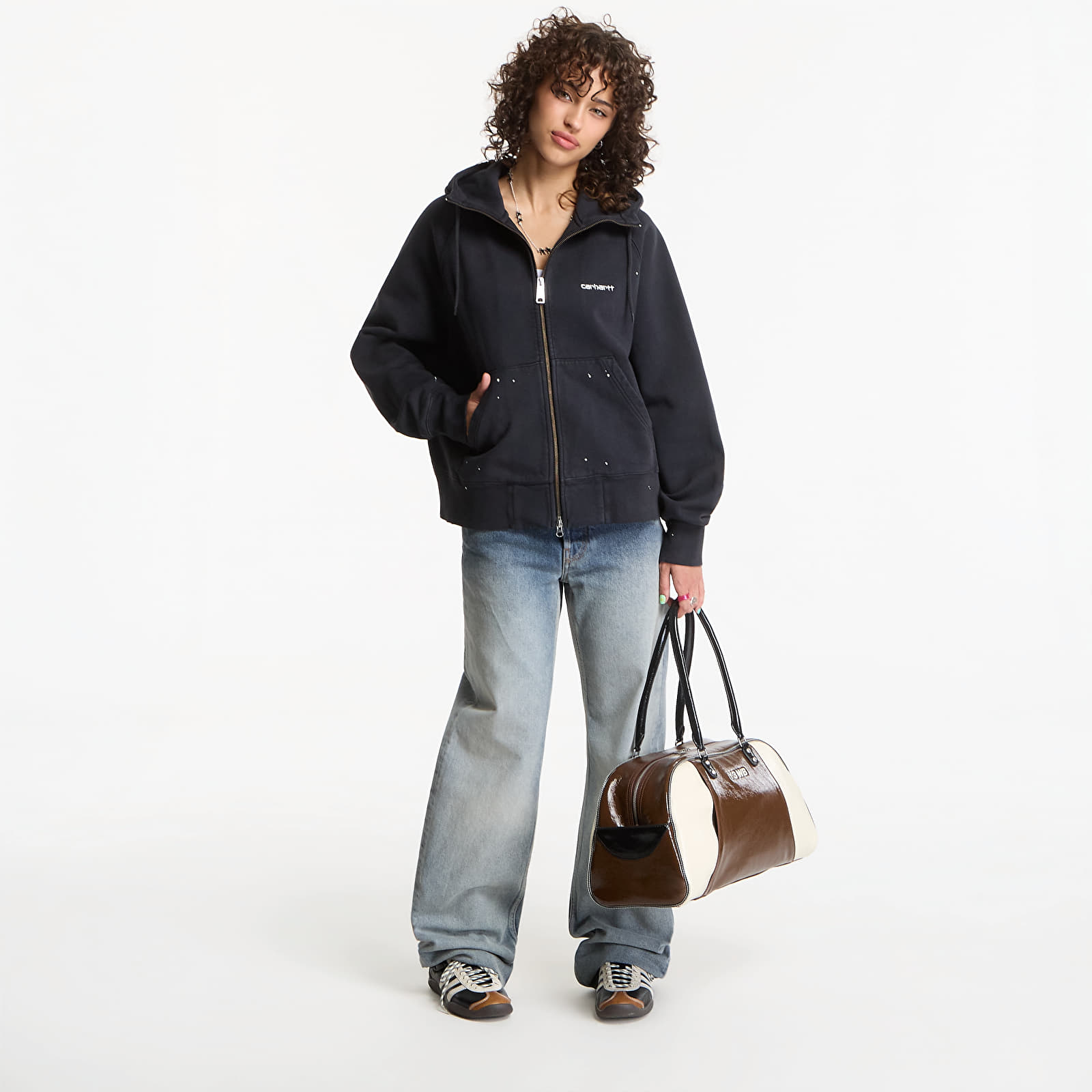 Sweatjacken und Sweatshirts Carhartt WIP W' Hooded Painter Jacket Black Destroy Wash, Splatter
