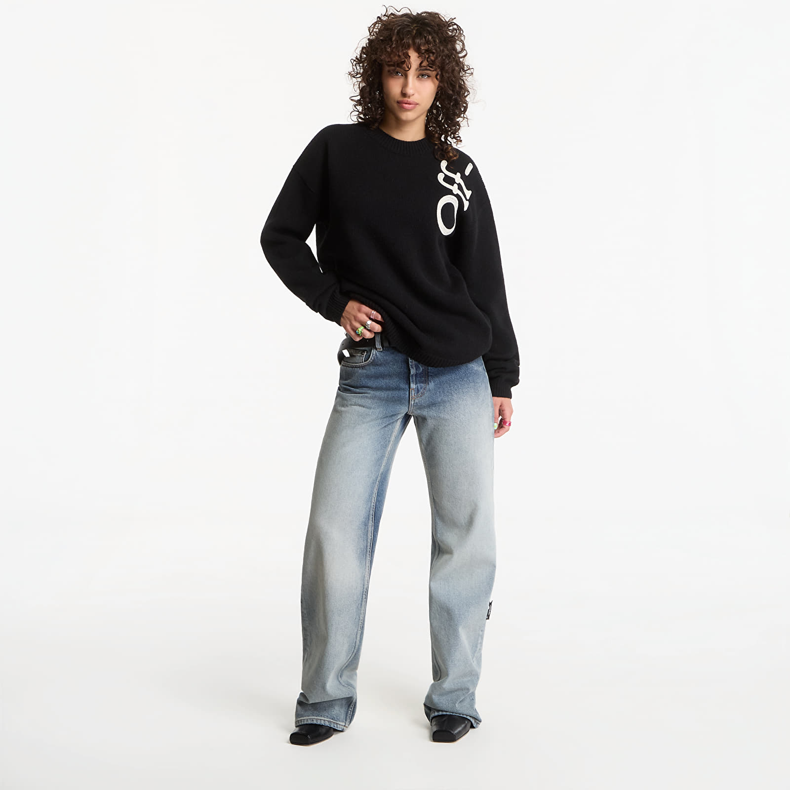 Sweaters Off-White Vertical Bookish Knit Crew UNISEX Black Ivory