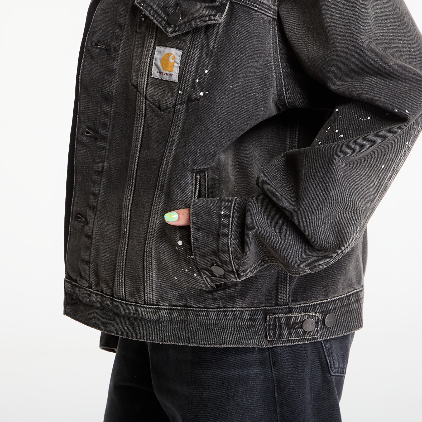 Pánské bundy Carhartt WIP Helston Jacket UNISEX Black Destroy Wash, Splatter