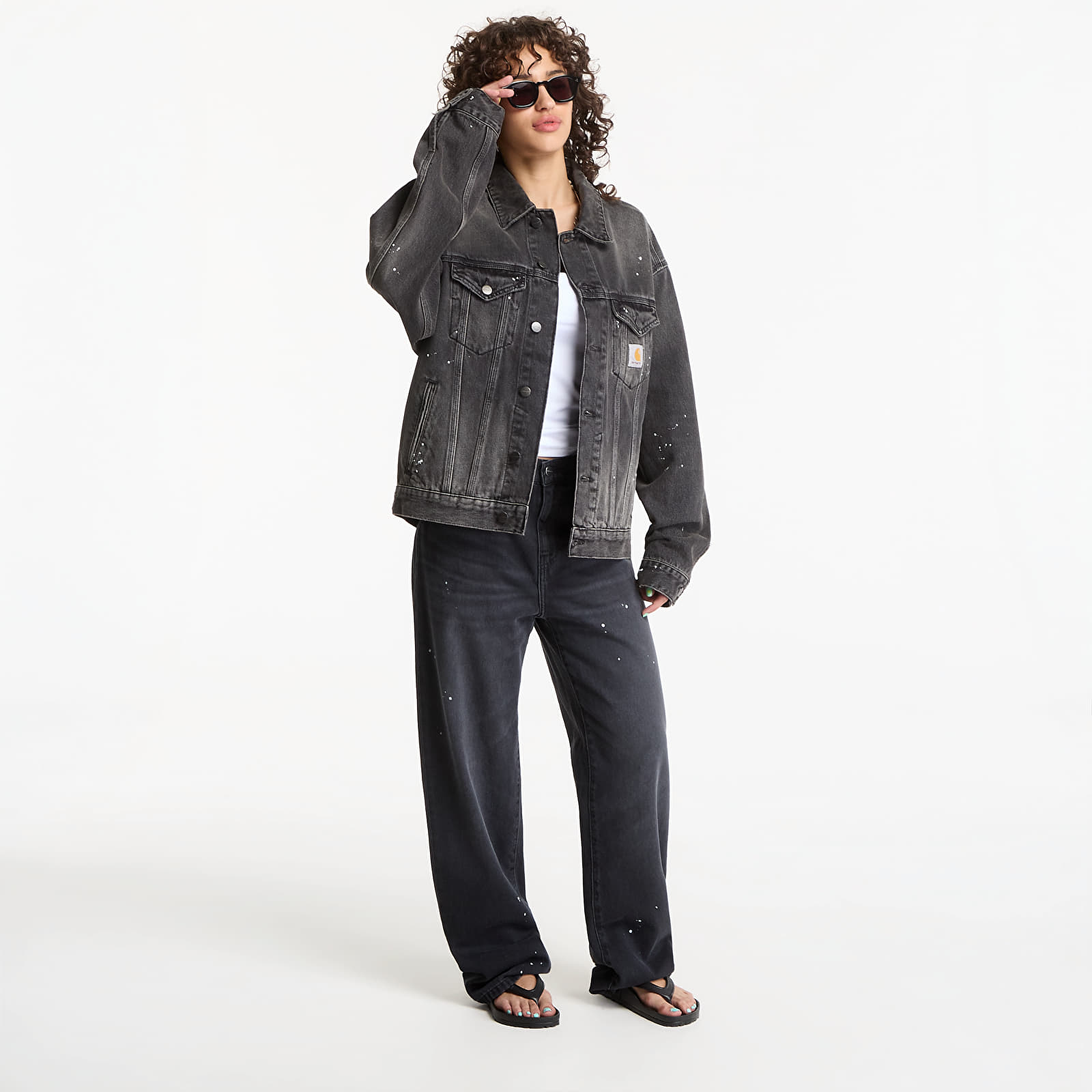 Pánské bundy Carhartt WIP Helston Jacket UNISEX Black Destroy Wash, Splatter