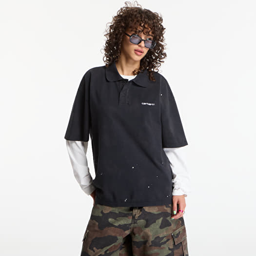 T-paita Carhartt WIP S/S Painter Polo UNISEX Black Destroy Wash, Splatter