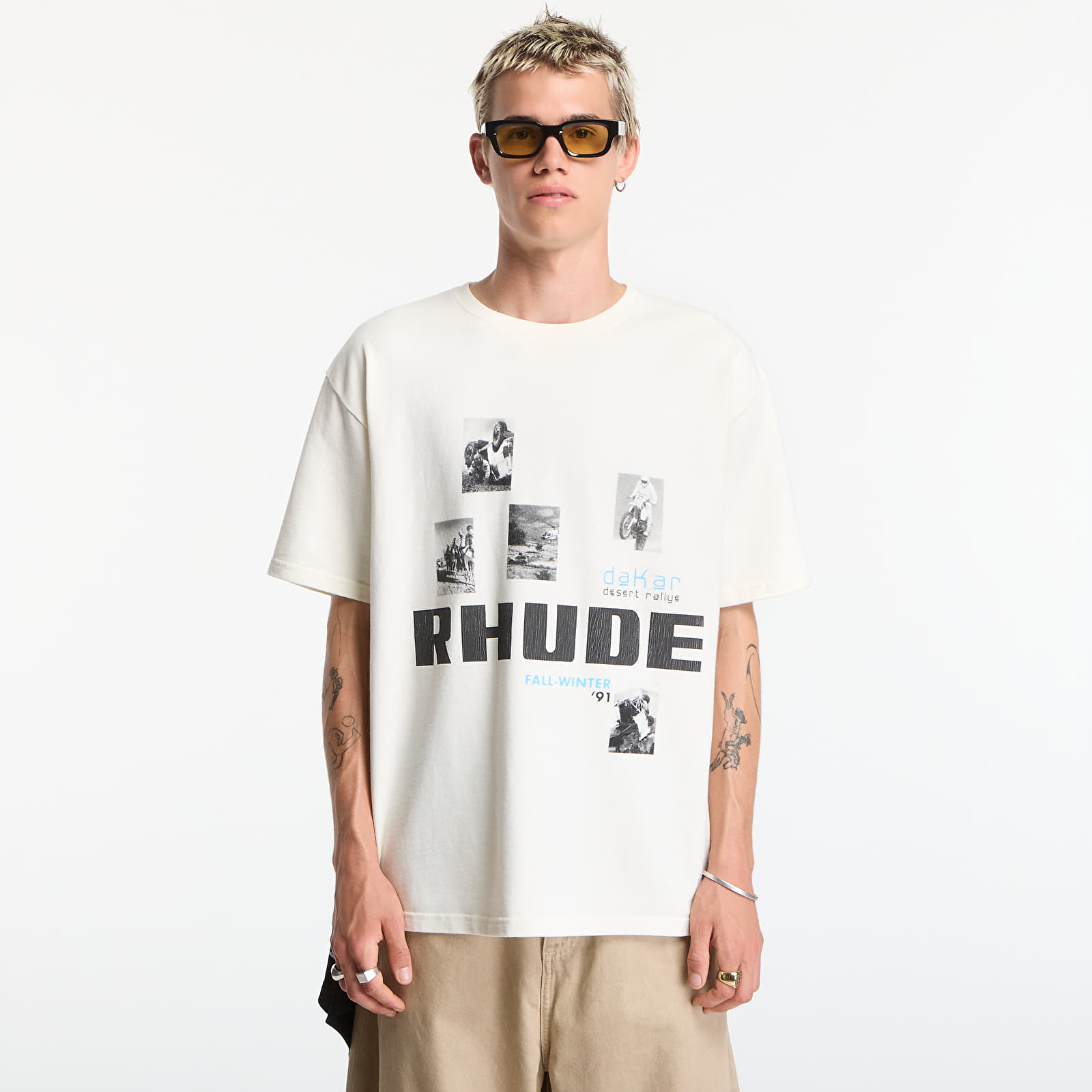 Men's T-shirts Rhude Winter 91 Rallye Tee Vintage White/ Black/ Blue