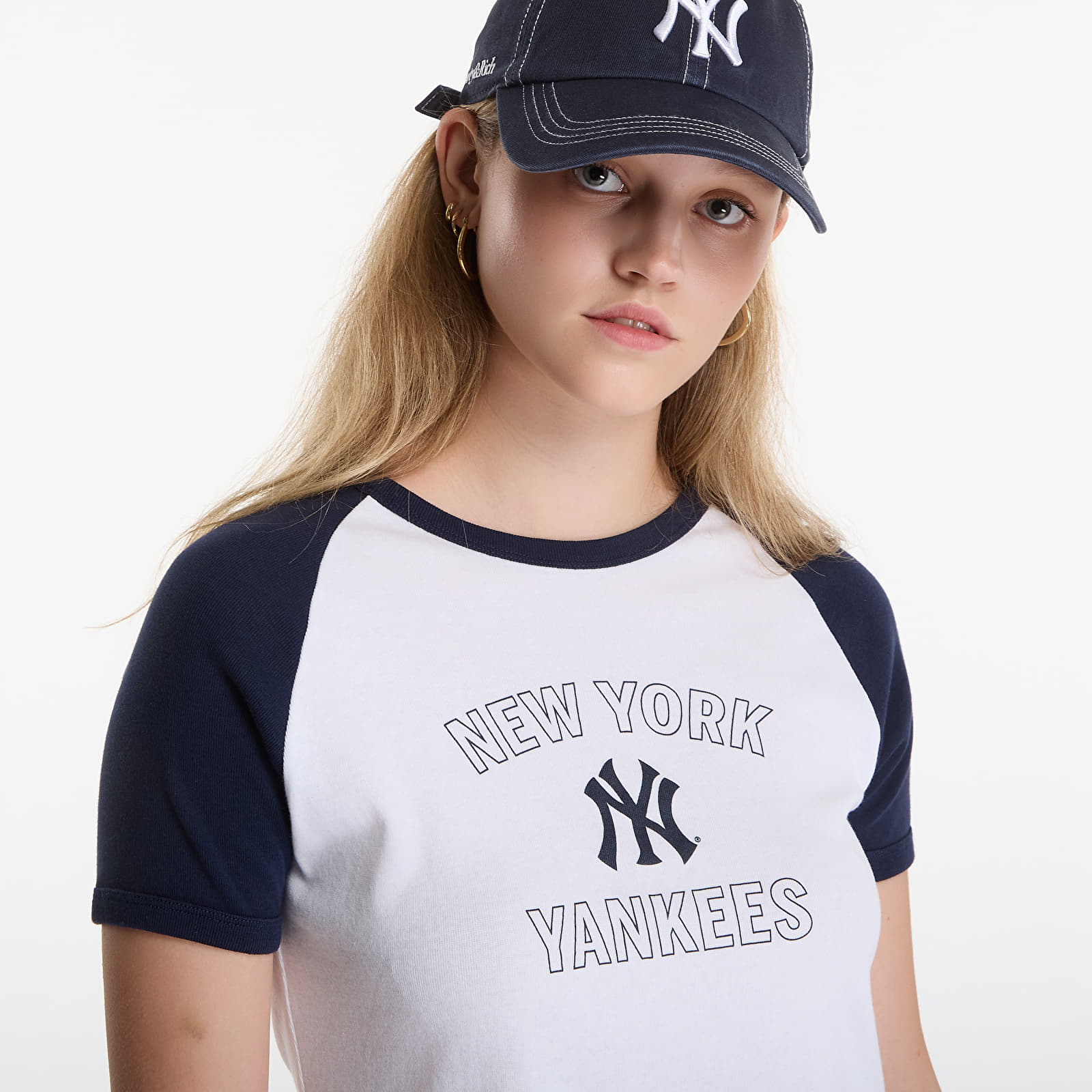 T-shirts Sporty & Rich Yankees Arch Baby Baseball Tee White/ Dark Navy