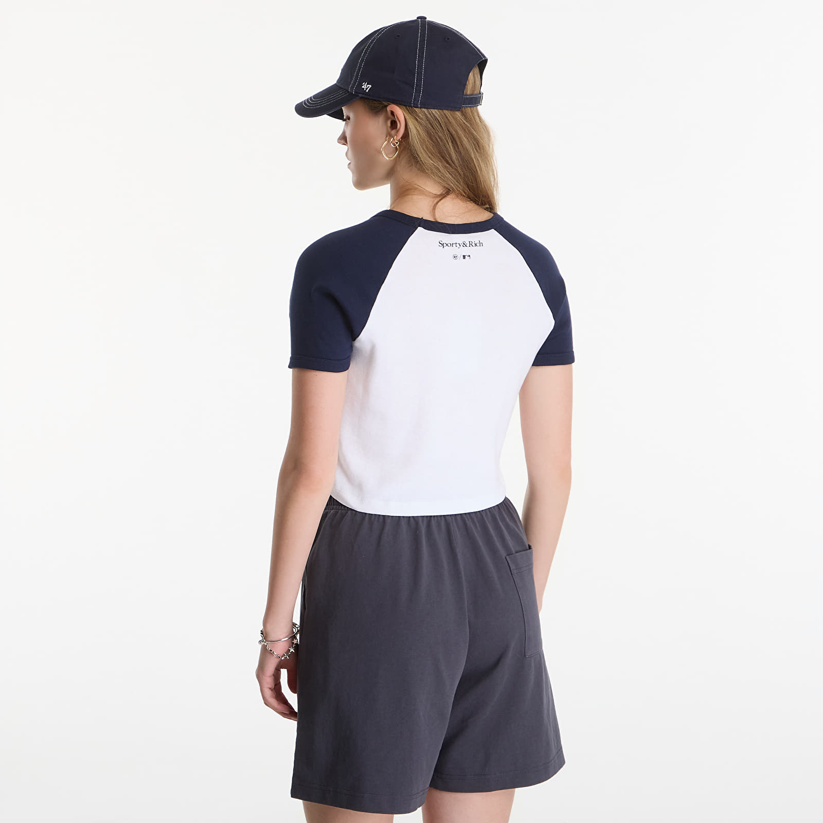 T-shirts Sporty & Rich Yankees Arch Baby Baseball Tee White/ Dark Navy