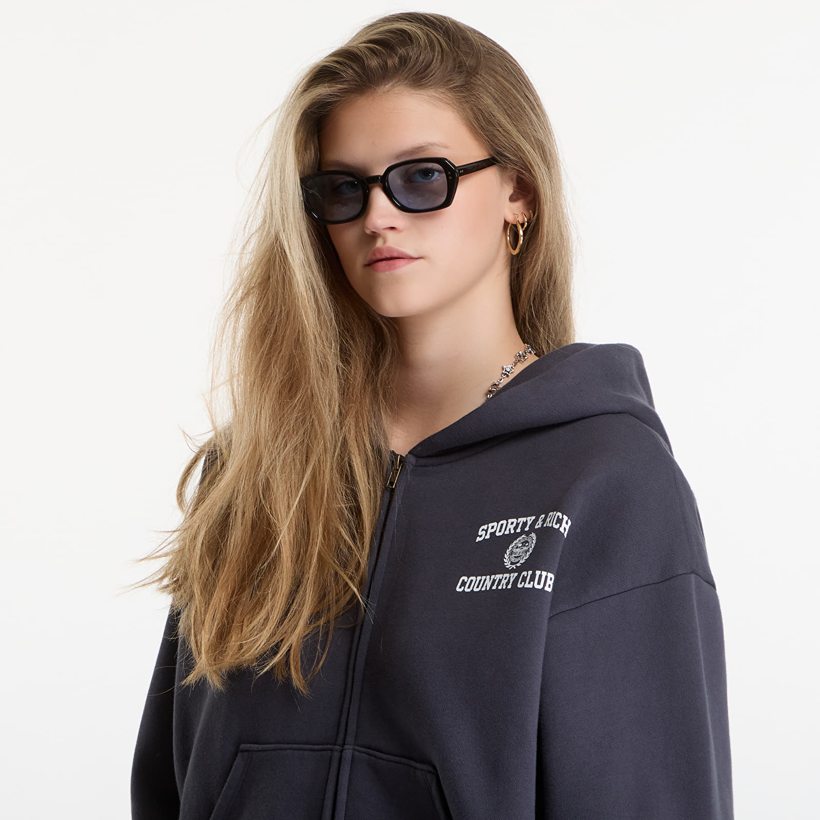 Hoodies and sweatshirts  Sporty & Rich Varsity Crest Zip Hoodie UNISEX Carbon
