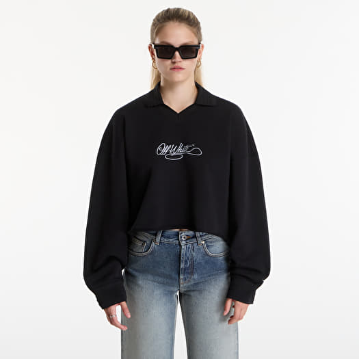 Sweatshirt Off-White Embr Script Crop Polo Crew Black-White