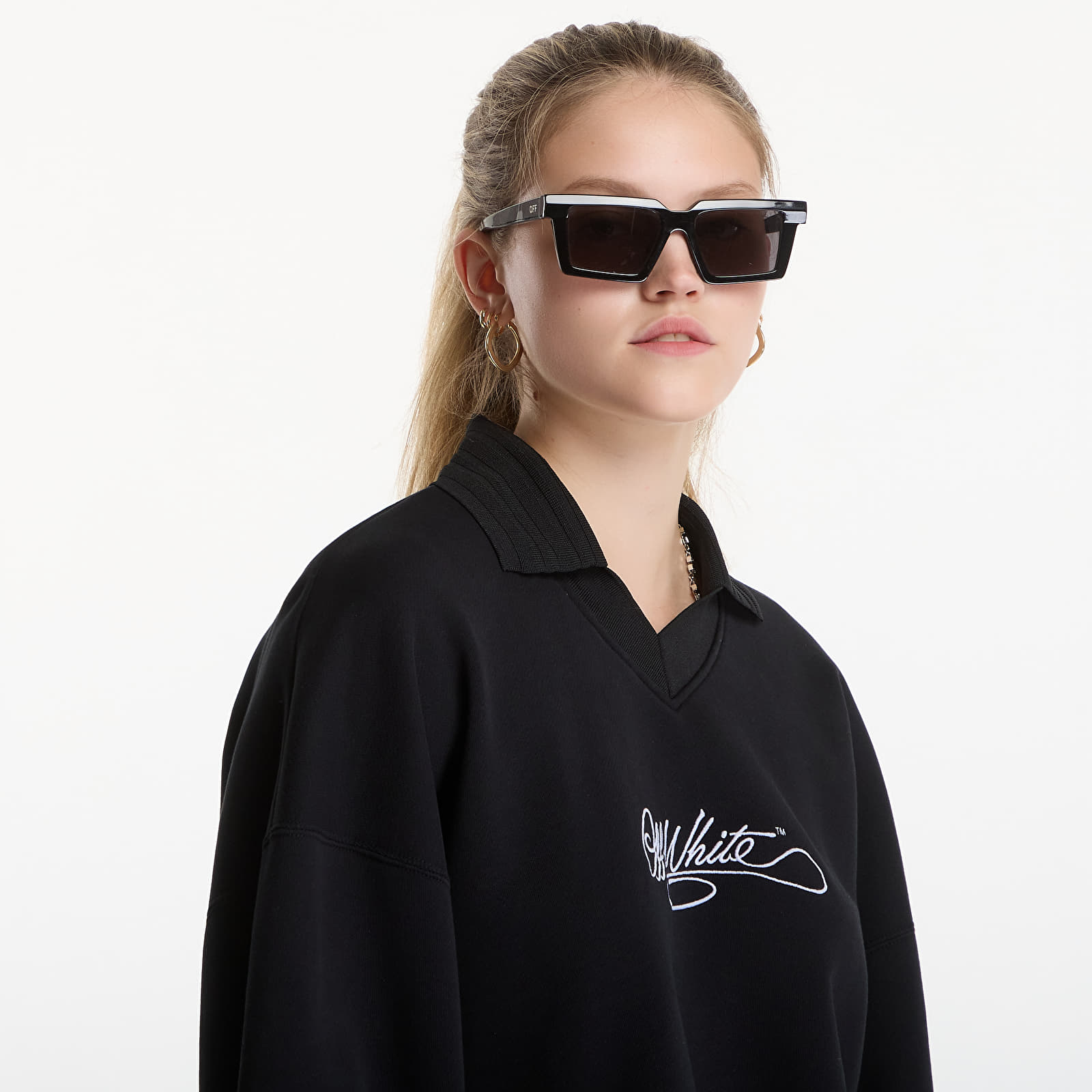 Hoodies and sweatshirts  Off-White Embr Script Crop Polo Crew Black-White